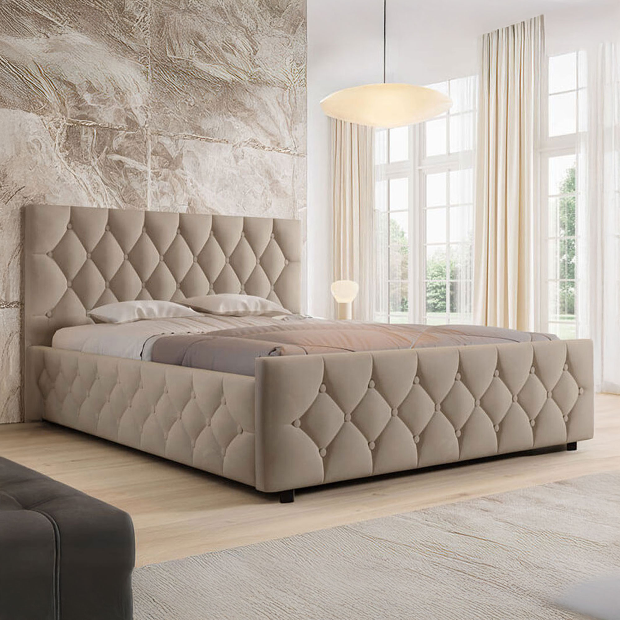 Łóżko tapicerowane z pojemnikiem SFG0172P | 180x200 | Welur | Ciemny Beż #6 | OUTLET