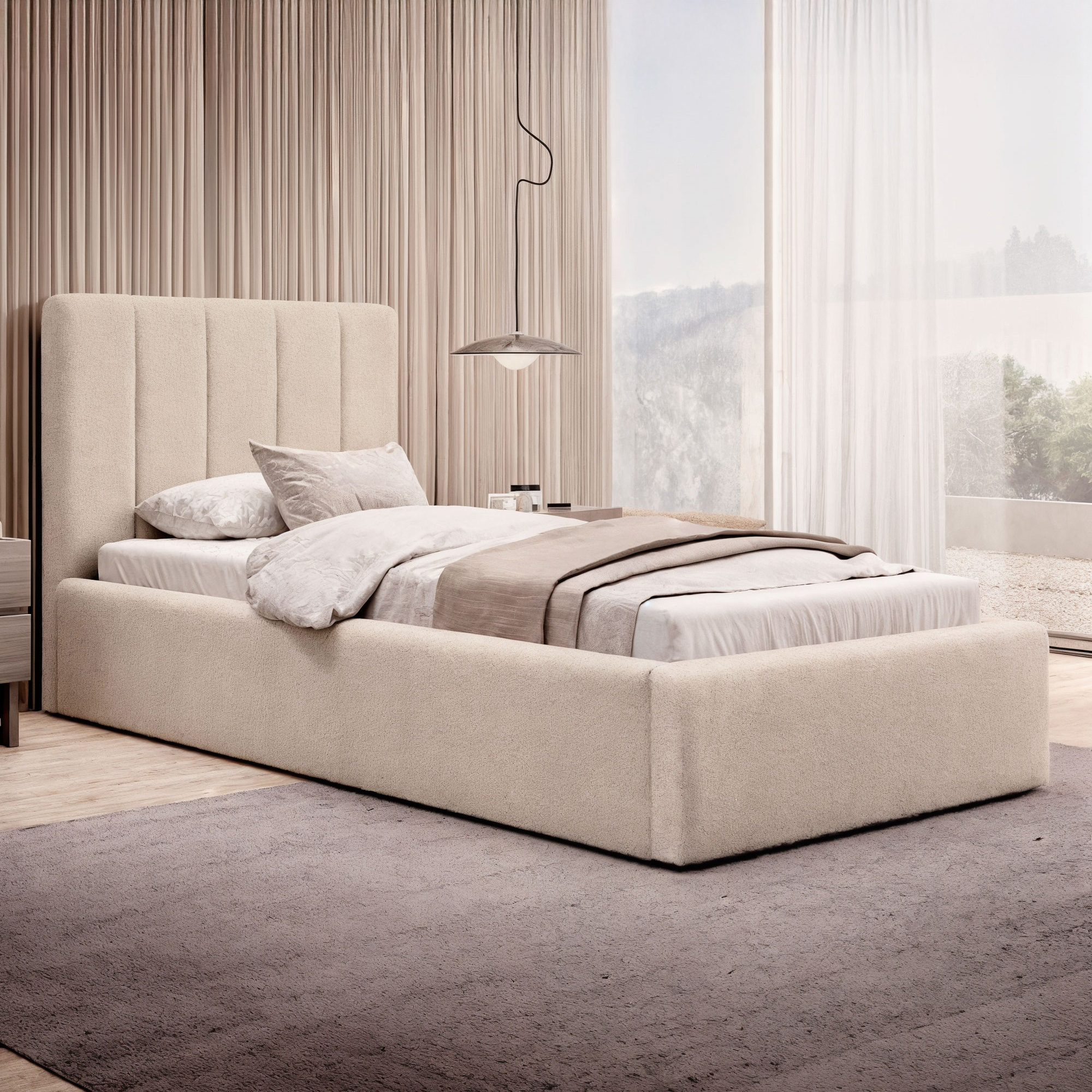 Łóżko tapicerowane z pojemnikiem SFG0116B P | 90x200 | Welur | Beżowy | OUTLET