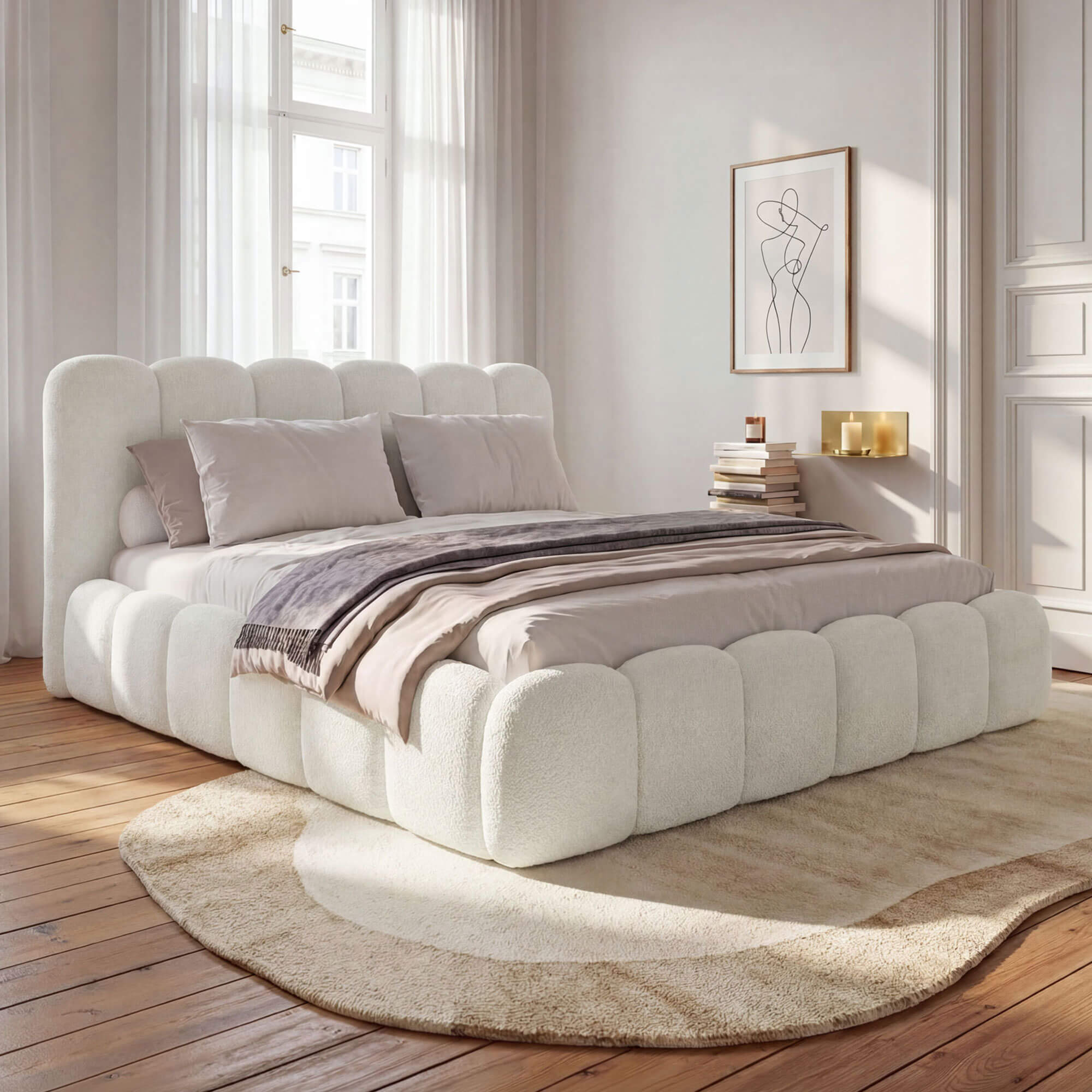 Łóżko tapicerowane SF1109 | 160x200 | Boucle | Biały #2