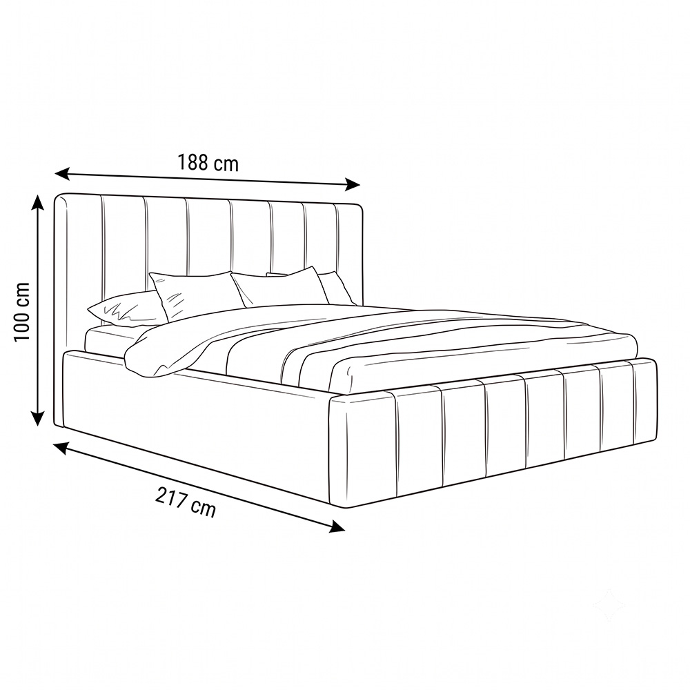Wymiary beżowego łóżka tapicerowanego boucle SFG0116 180 × 200 cm