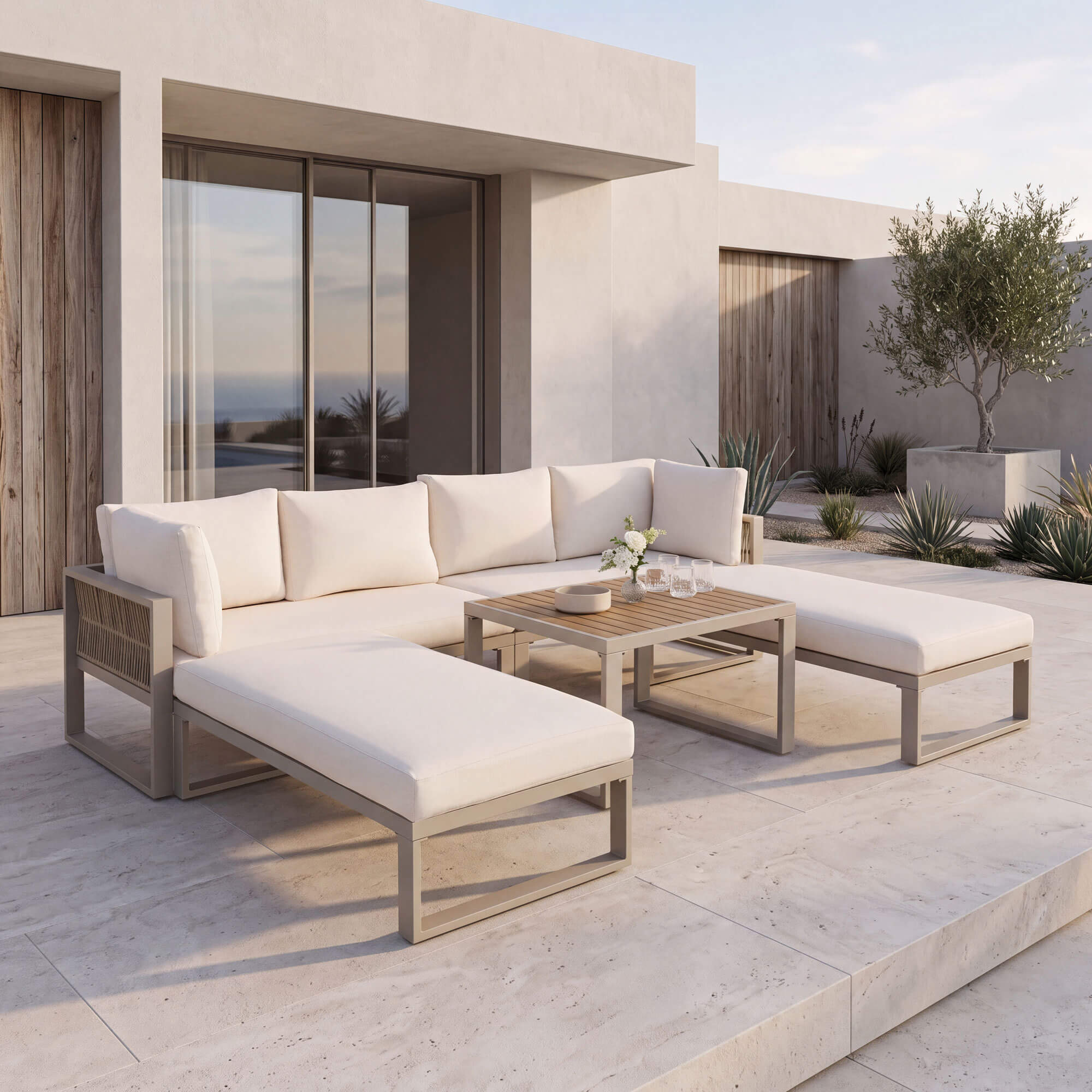 Zestaw mebli ogrodowych SANTORINI BIG beżowy ze stolikiem