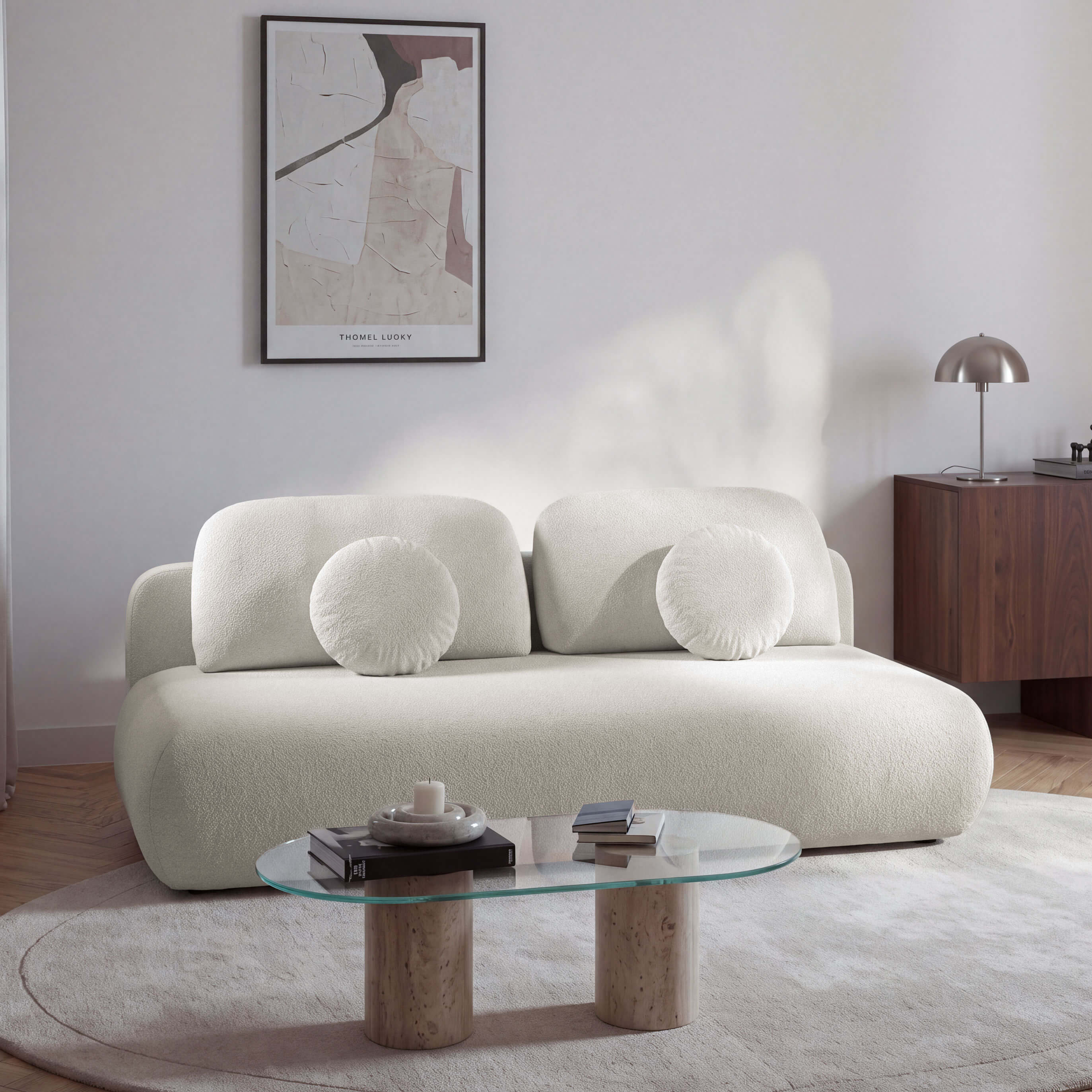 Sofa z funkcją spania TOVO o obłych kształtach