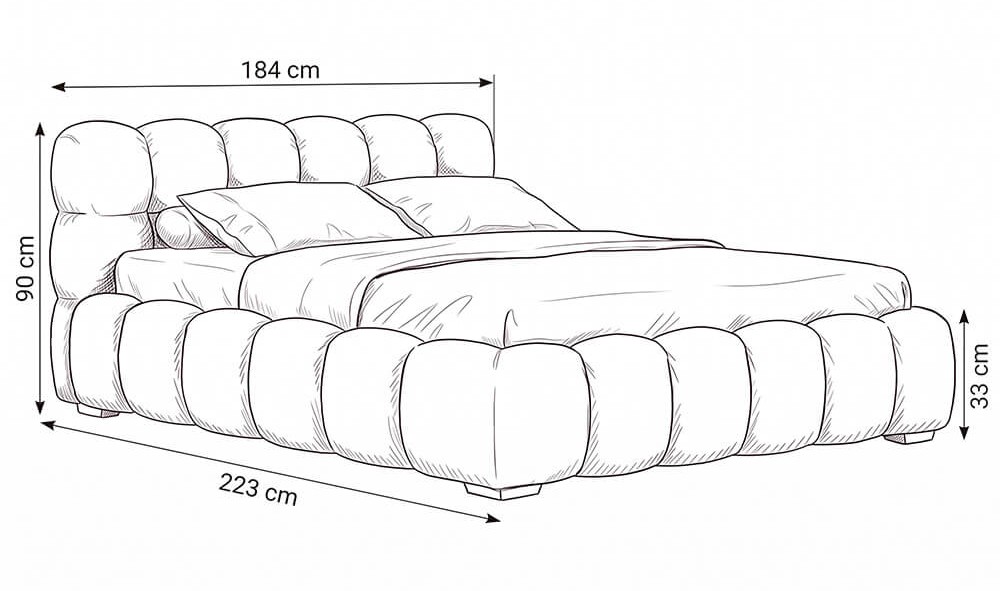 Wymiary łóżka tapicerowanego boucle SF1110 160 × 200 cm