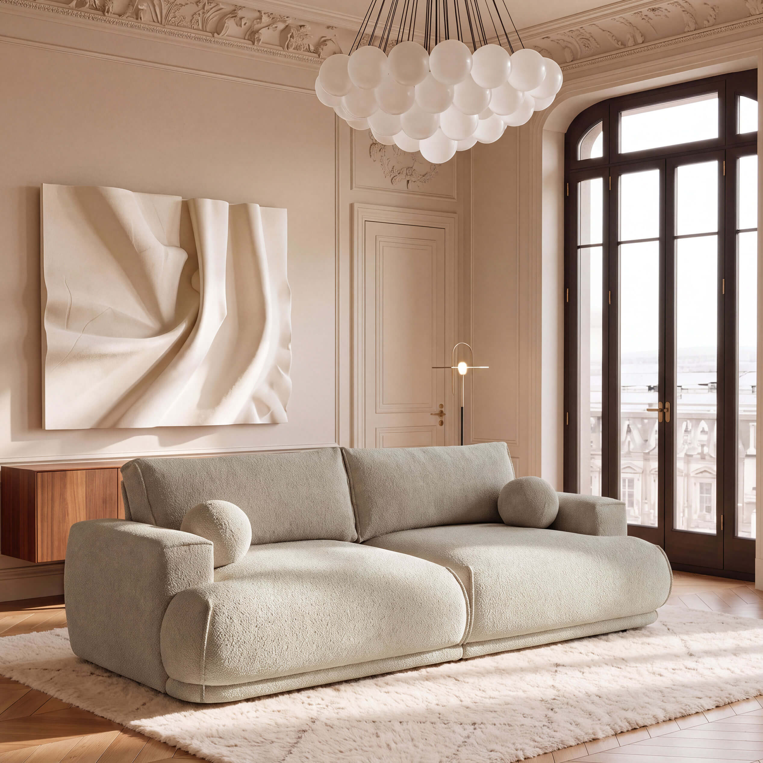 Nowoczesna, rozkładana sofa DIVO z funkcją spania i zaoblonymi kształtami