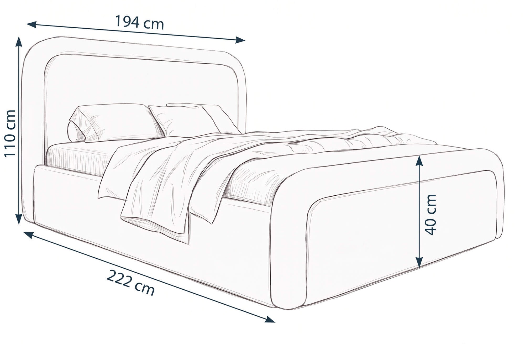 Wymiary łóżka tapicerowanego boucle SFG0154 180 × 200 cm