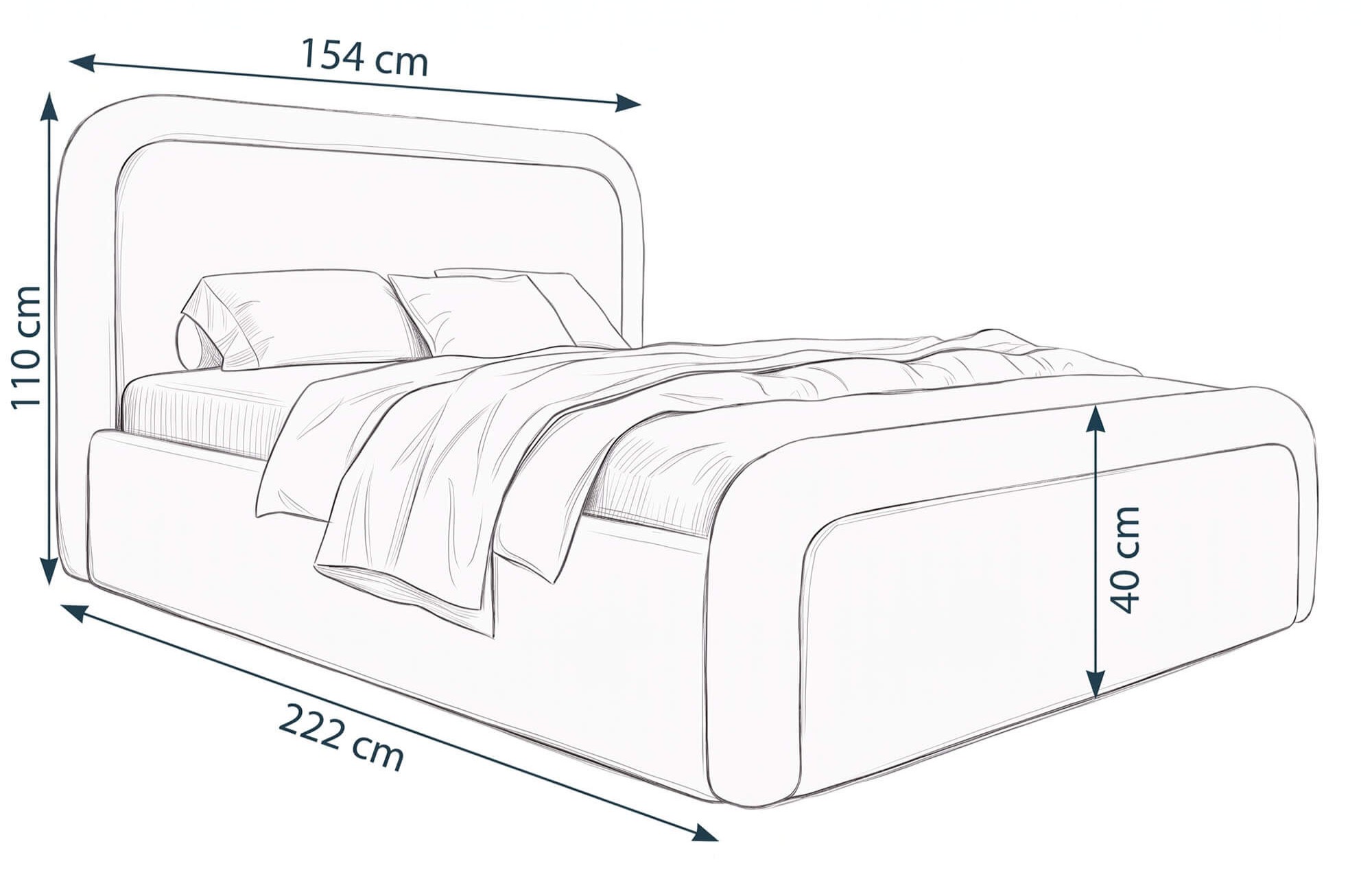 Wymiary łóżka tapicerowanego boucle SFG0154 140 × 200 cm