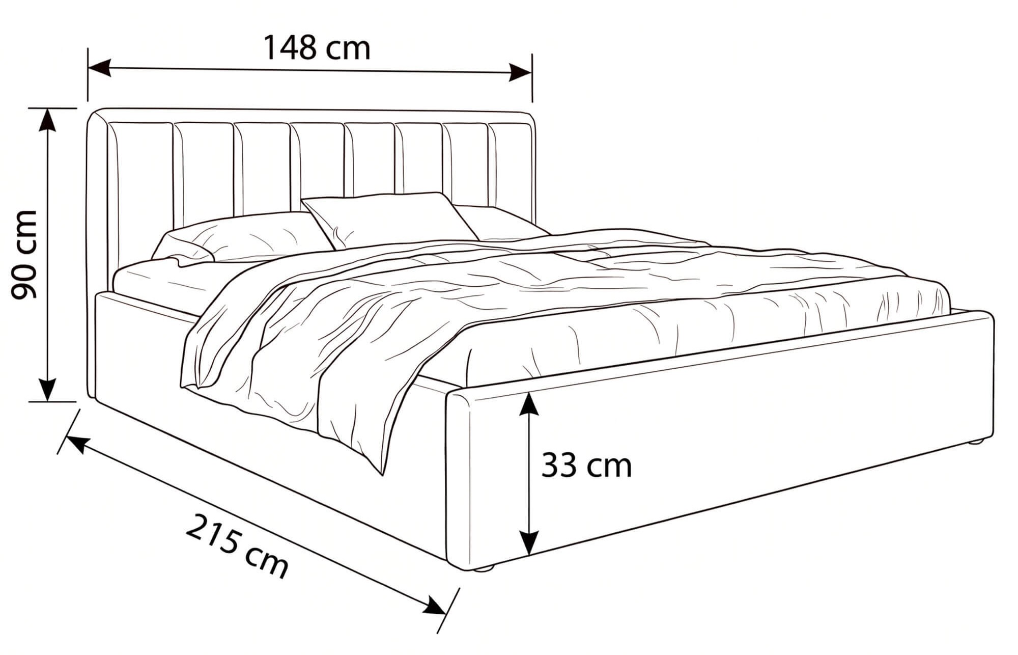 Wymiary łóżka tapicerowanego boucle SFG0143 140 × 200 cm