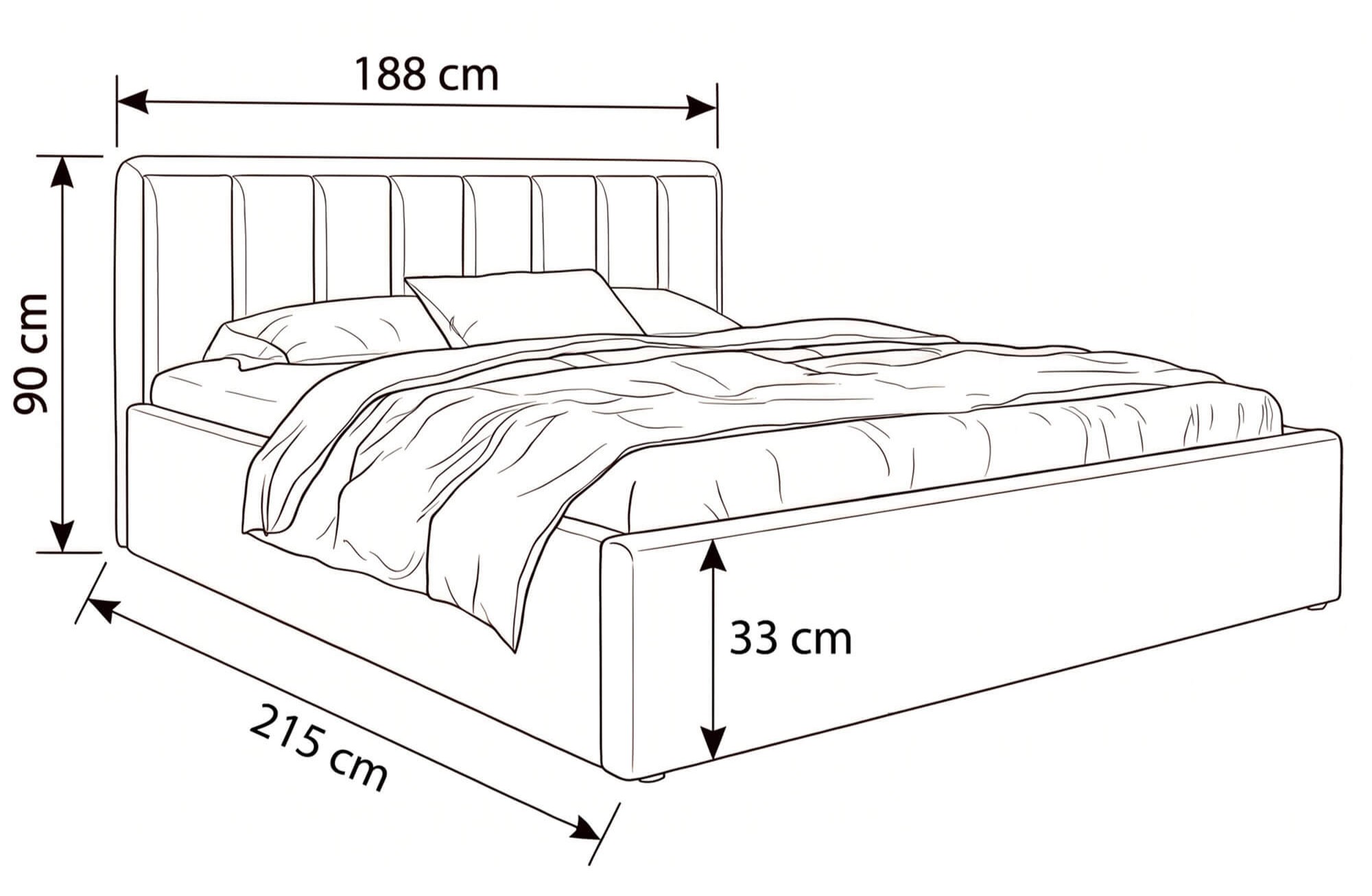 Wymiary łóżka tapicerowanego boucle SFG0143 180 × 200 cm