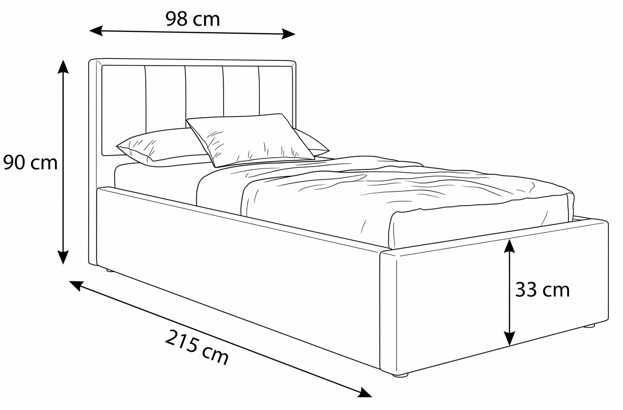 Wymiary łóżka tapicerowanego boucle SFG0143 90 × 200 cm