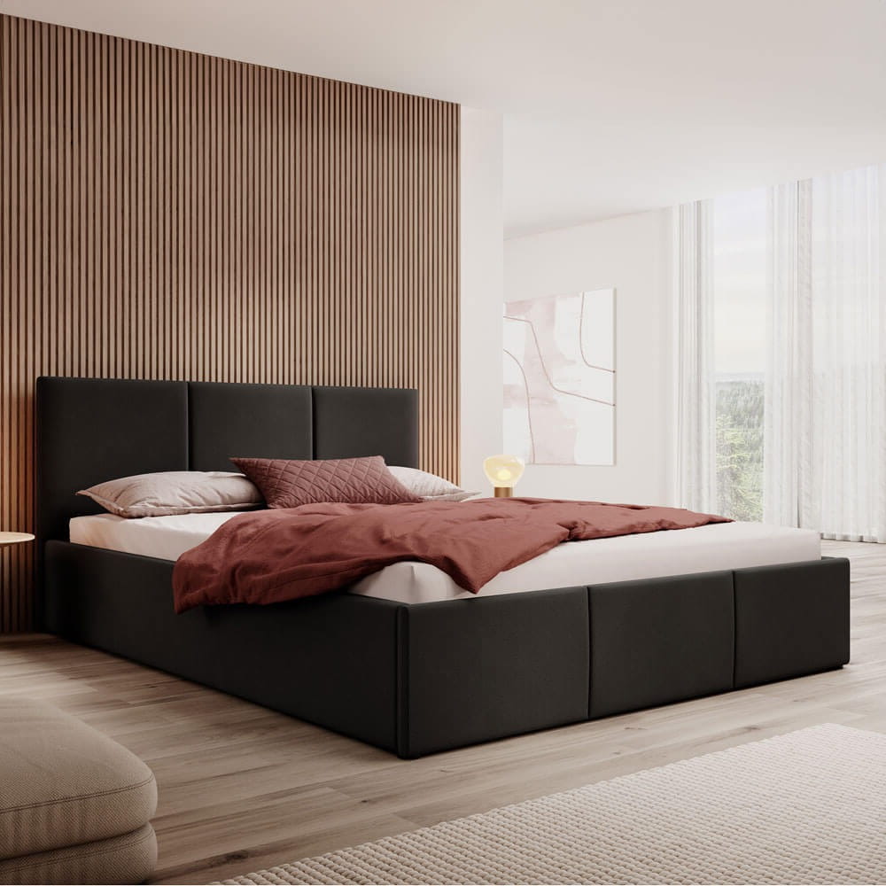 Łóżko tapicerowane z pojemnikiem SFG0111 | 160x200 | Welur | Czarny #84 | OUTLET