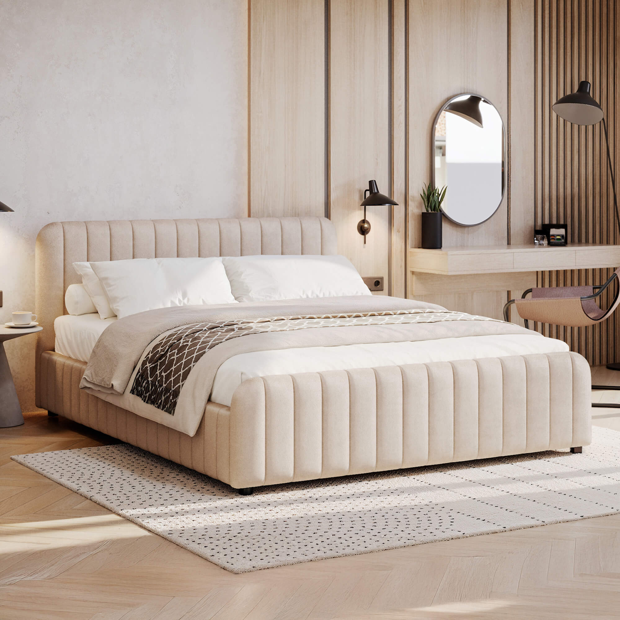 Łóżko tapicerowane z pojemnikiem SFG0167 | 160x200 | Welur | Beż #3 | OUTLET