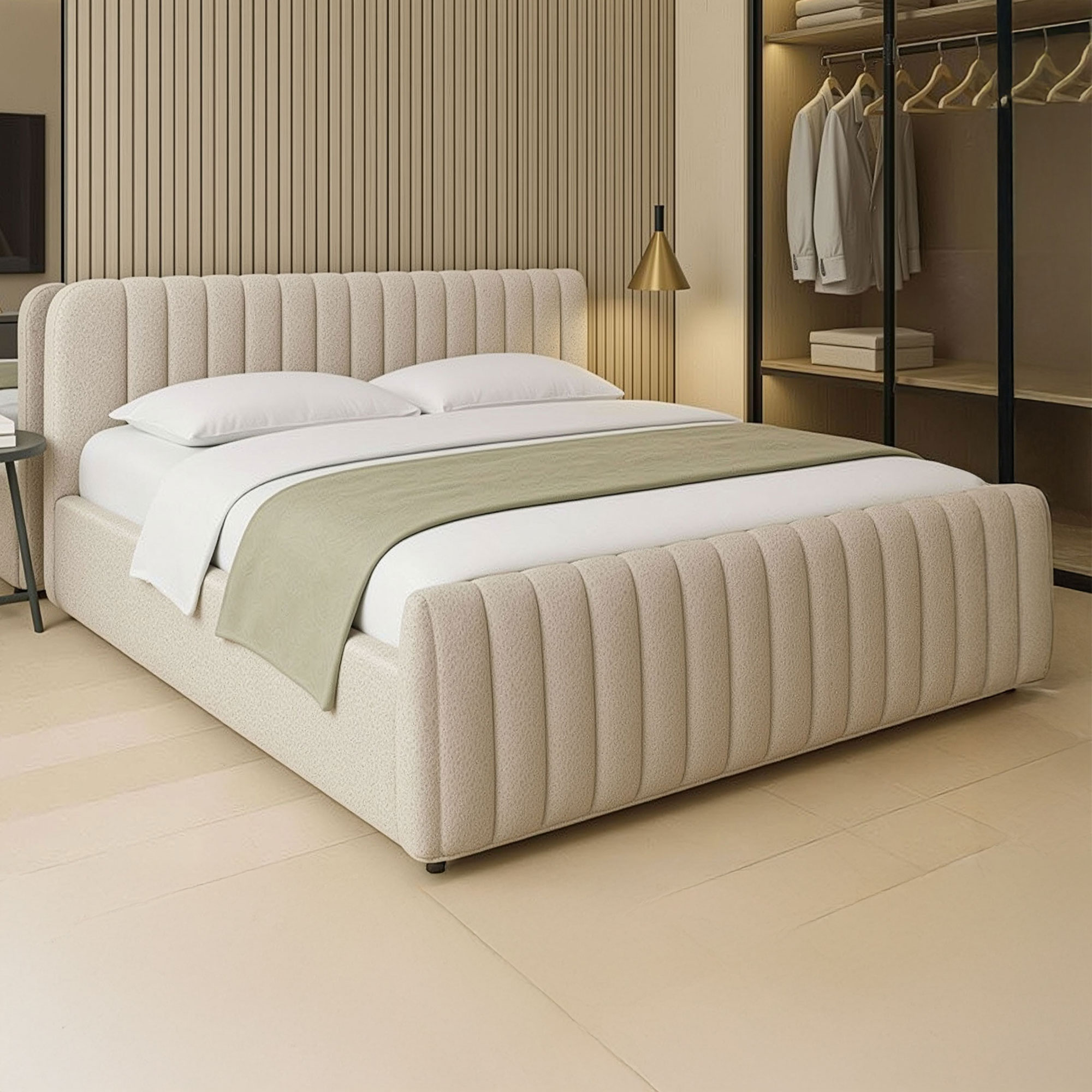 Łóżko tapicerowane z pojemnikiem SFG0160 | 180x200 | Boucle | Beż #3 | OUTLET