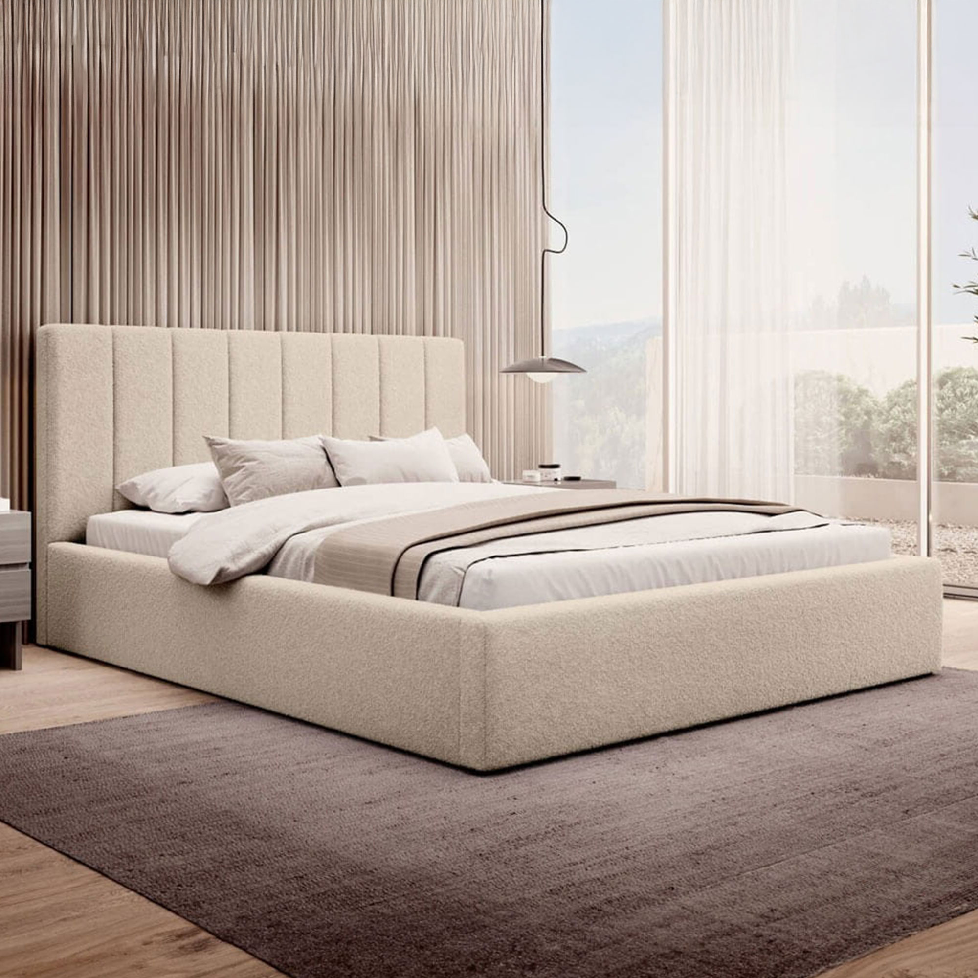 Łóżko tapicerowane z pojemnikiem SFG0116B | 180x200 | Boucle | Beż | OUTLET