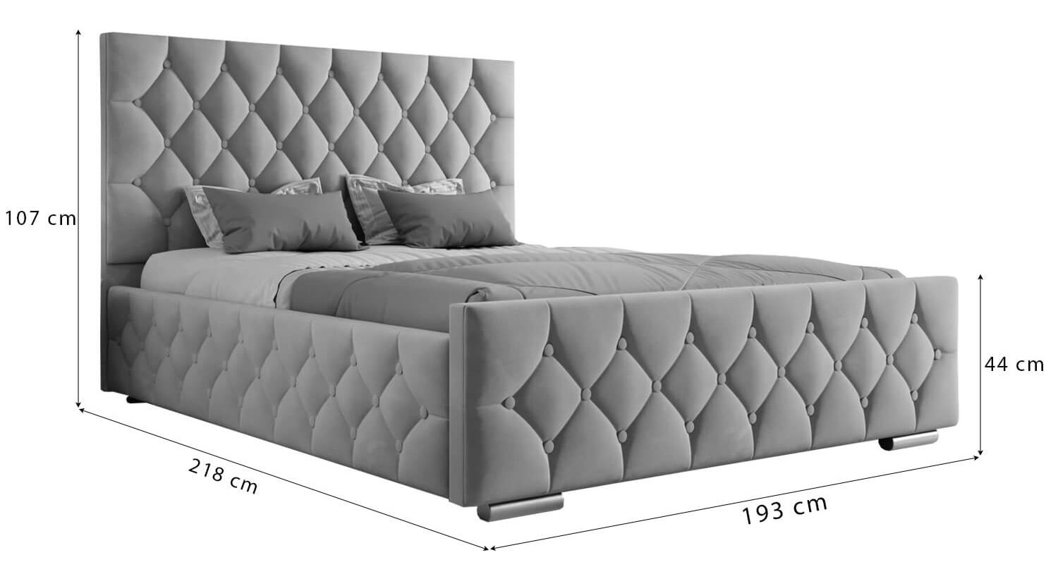 Wymiary łóżka tapicerowanego welurowego 4319G 180 × 200 cm