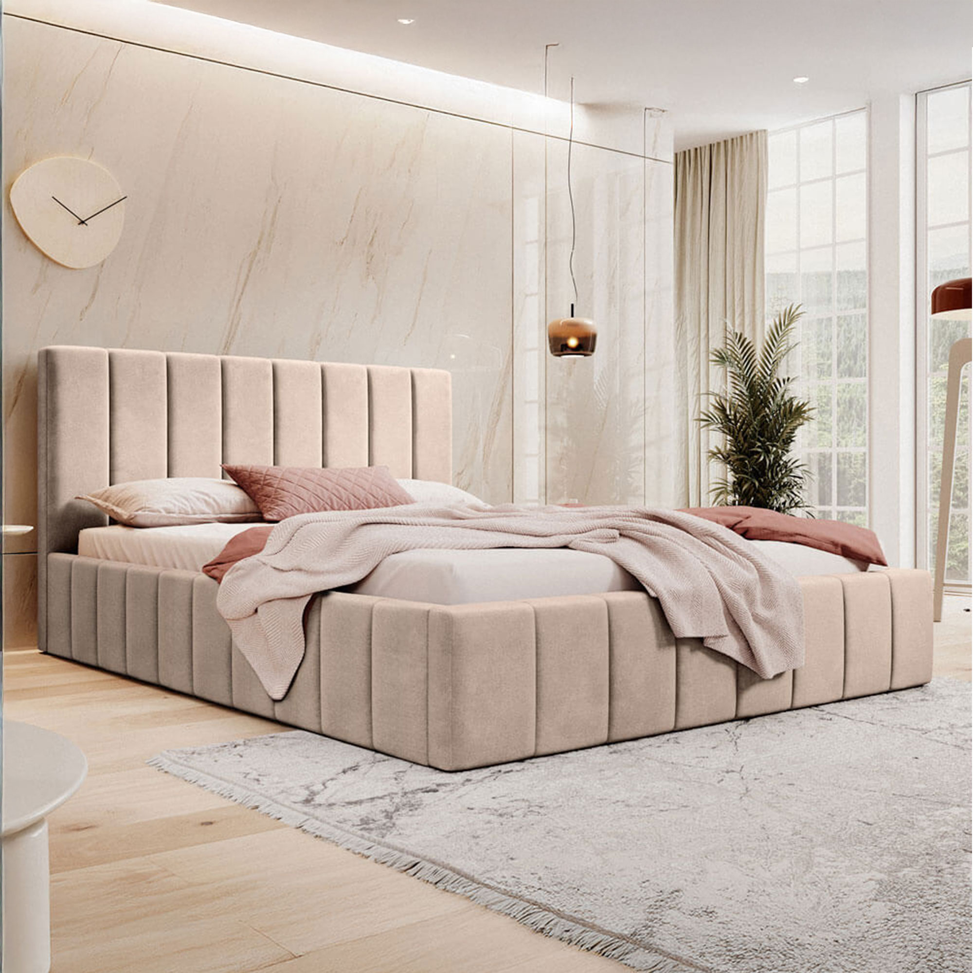 Łóżko tapicerowane z pojemnikiem SFG0144 | 160x200 | Welur | Ciemny beż #6 | OUTLET