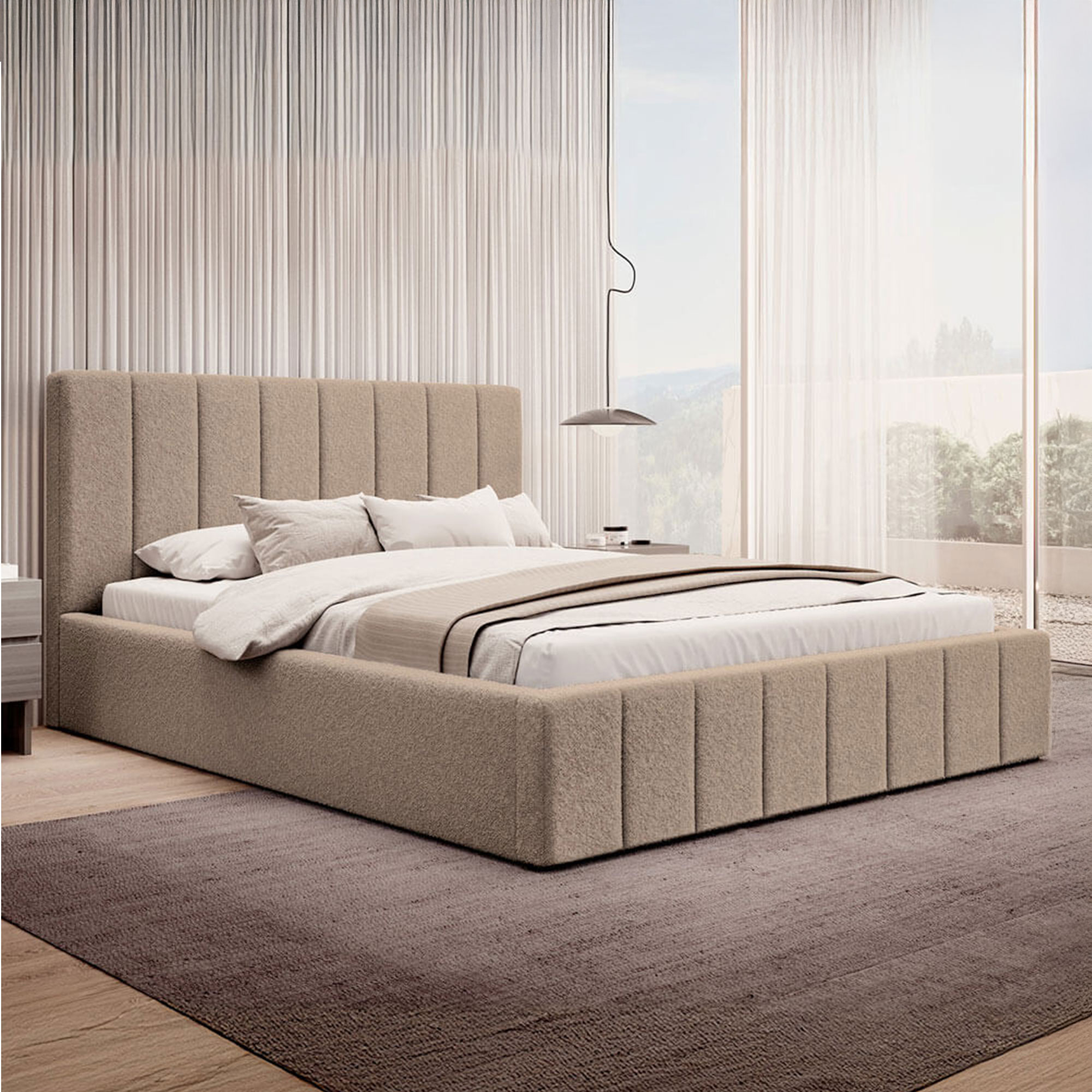 Łóżko tapicerowane z pojemnikiem SFG0116 | 180x200 | Boucle | Ciemny beż #4 | OUTLET