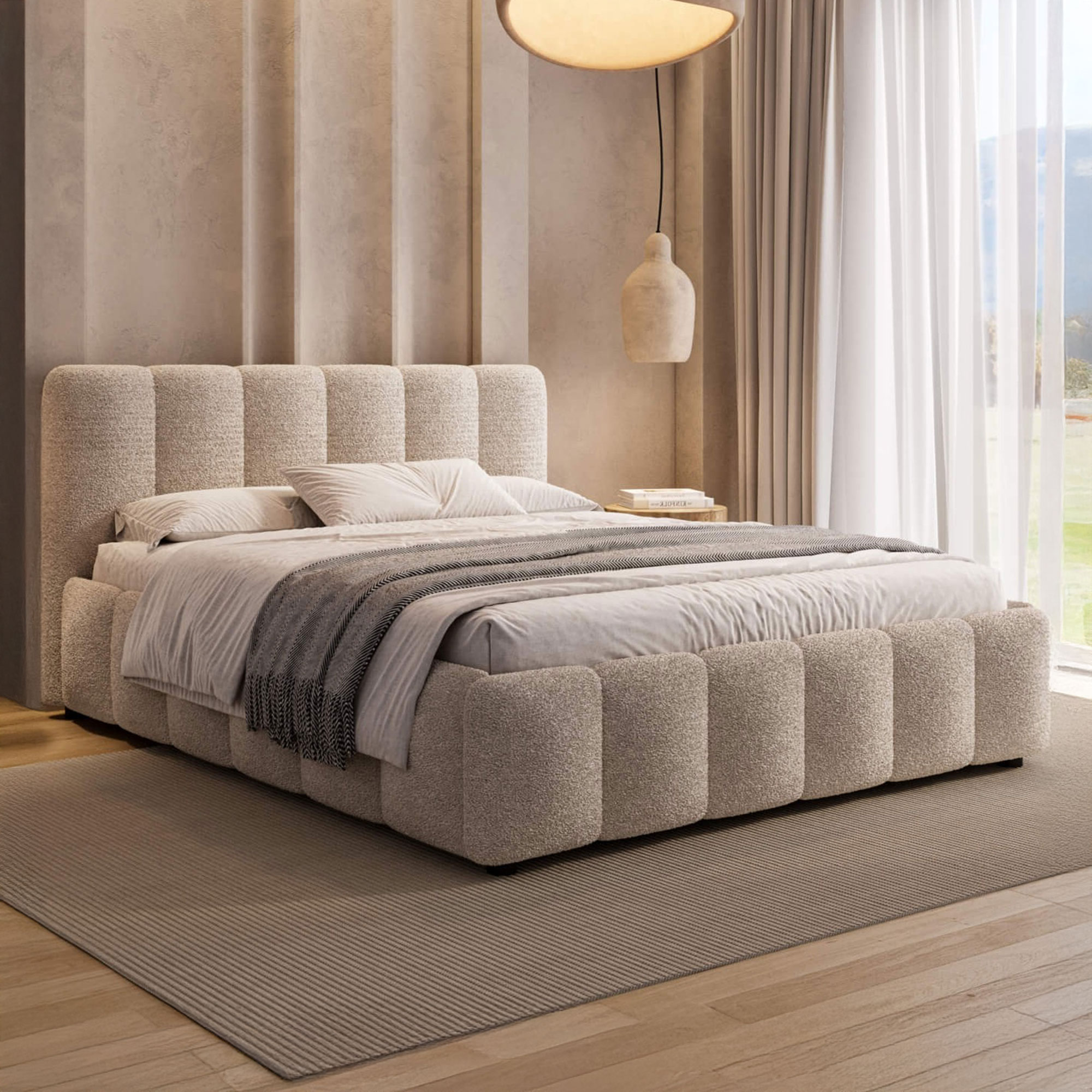 Łóżko tapicerowane z pojemnikiem 4578G | 160x200 | Boucle | Biały #6 | OUTLET