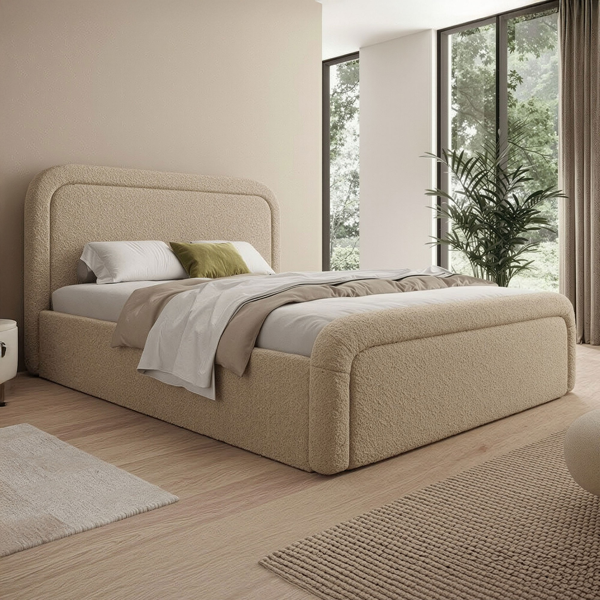 Łóżko tapicerowane z pojemnikiem SFG0154 | 160x200 | Boucle | Ciemny beż #4 | OUTLET