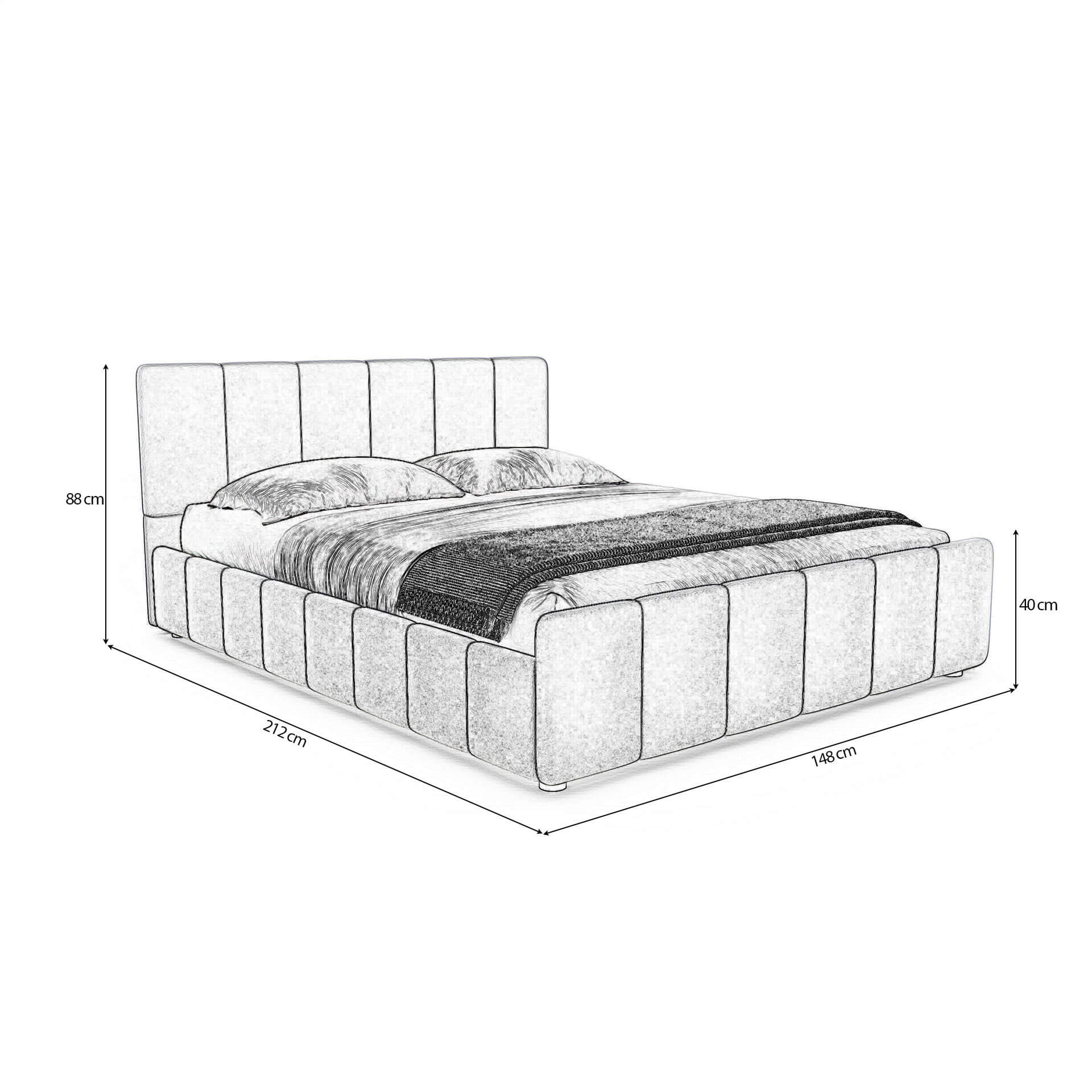 Wymiary łóżka tapicerowanego SFG0166 140 × 200 cm