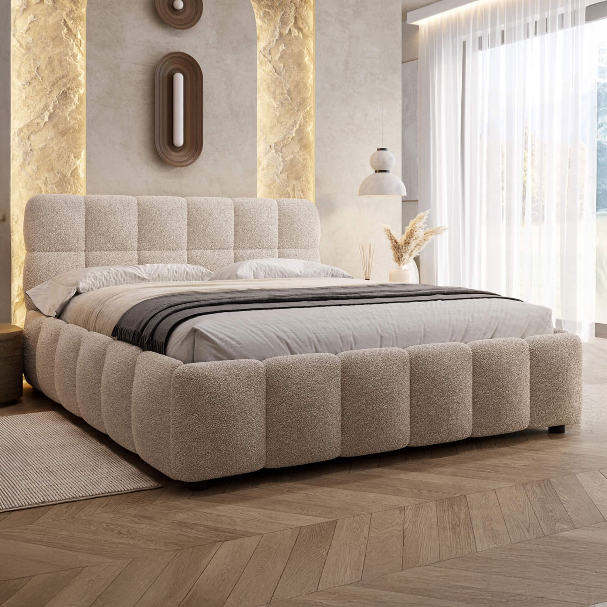 Łóżko tapicerowane 4794 | 180x200 | Boucle | Biały #6 | OUTLET