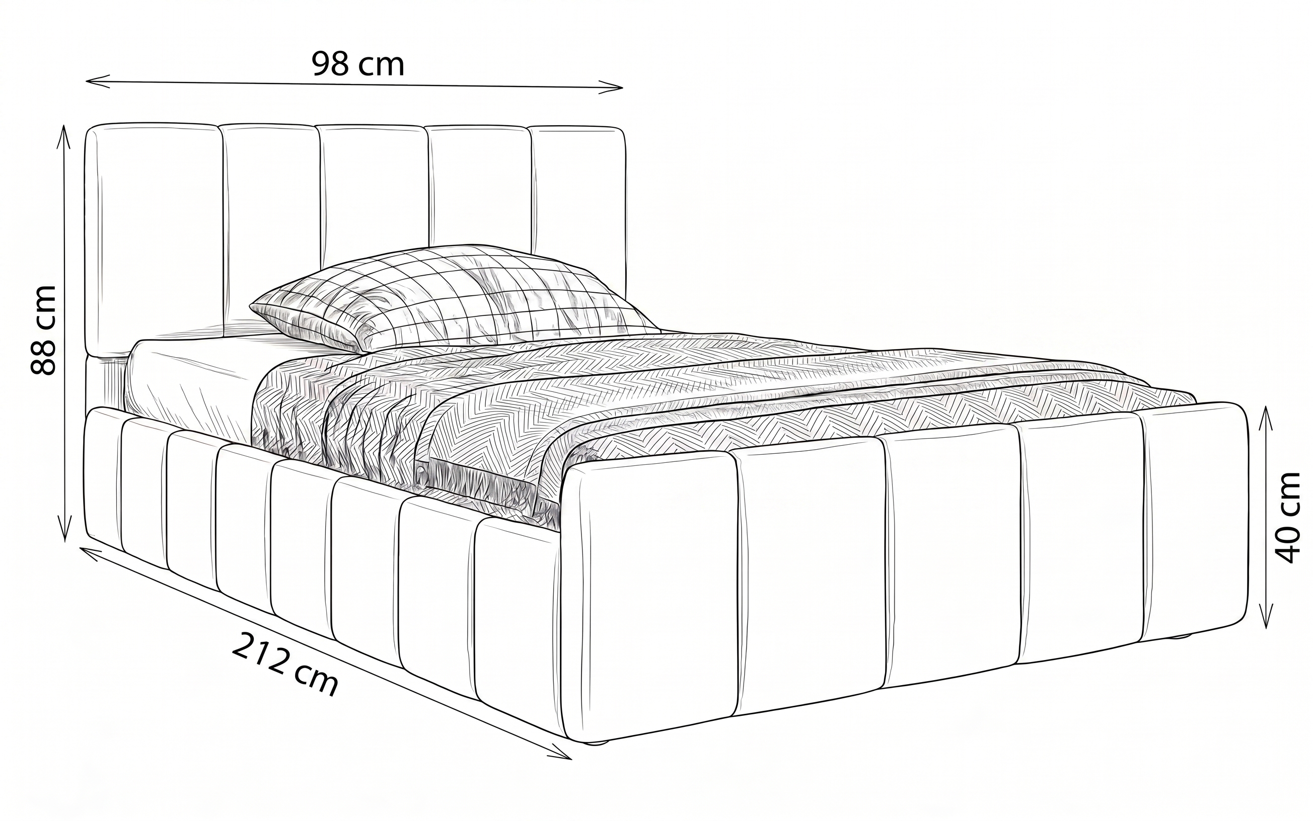 Wymiary łóżka tapicerowanego SFG0116 90 × 200 cm