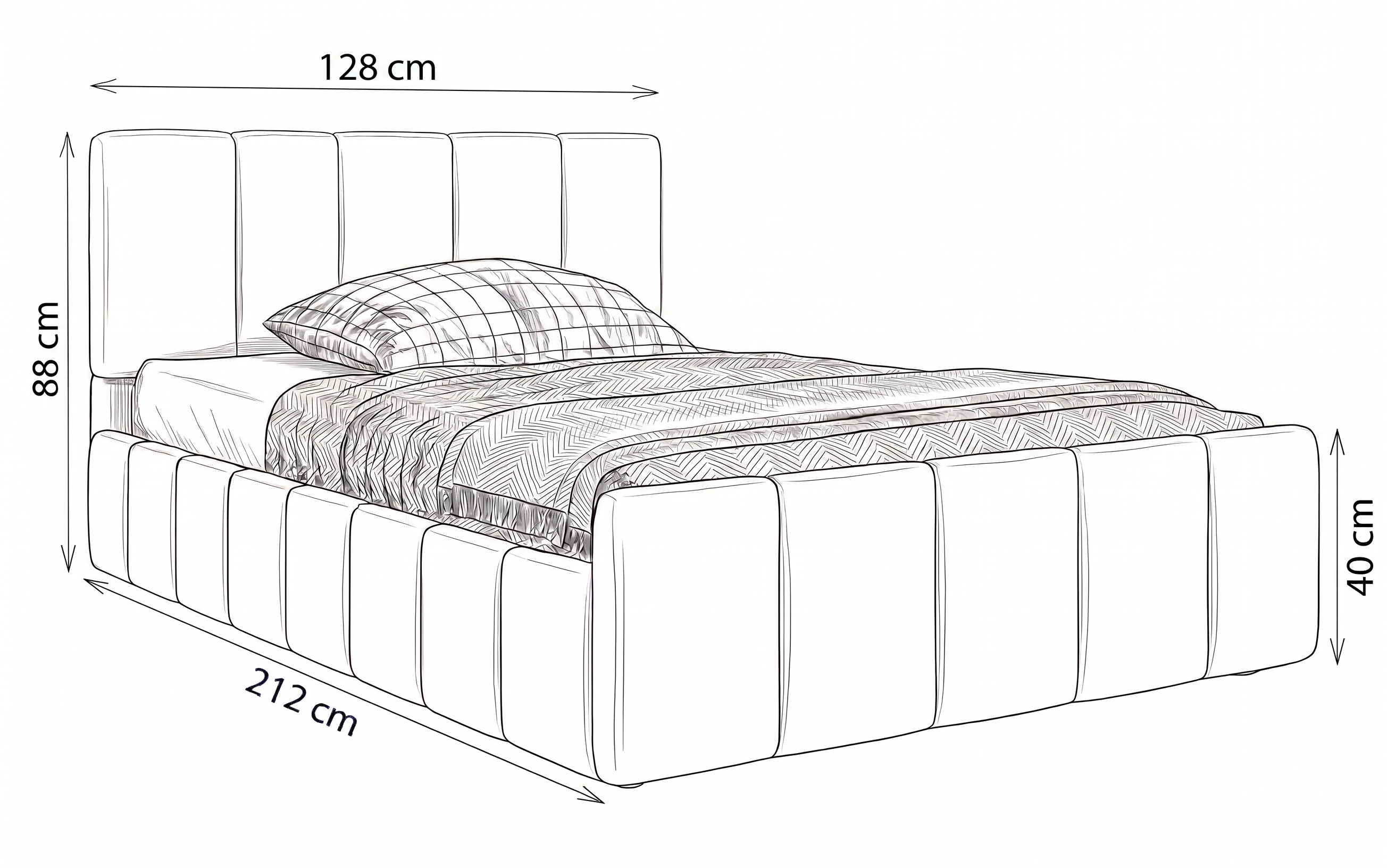 Wymiary łóżka tapicerowanego SFG0166 120 × 200 cm