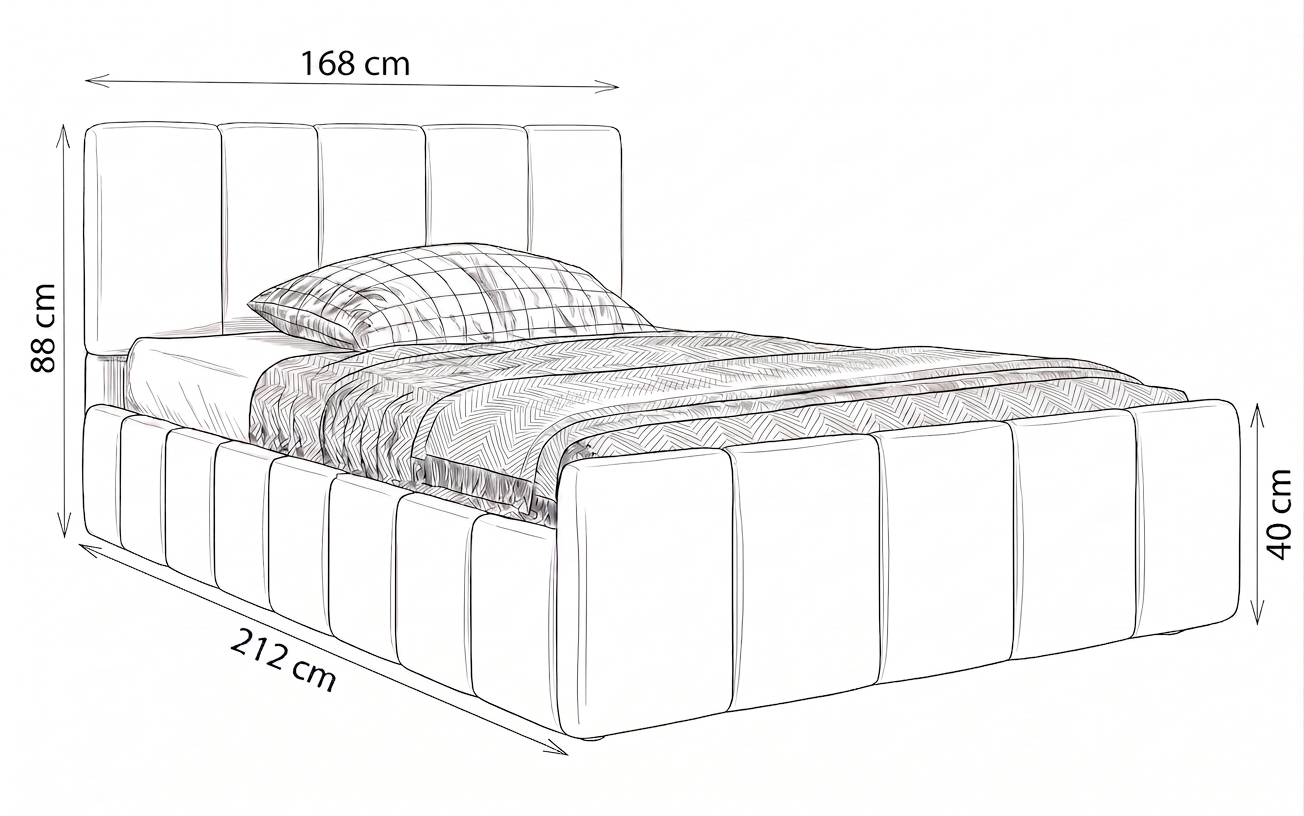 Wymiary łóżka tapicerowanego SFG0166 160 × 200 cm