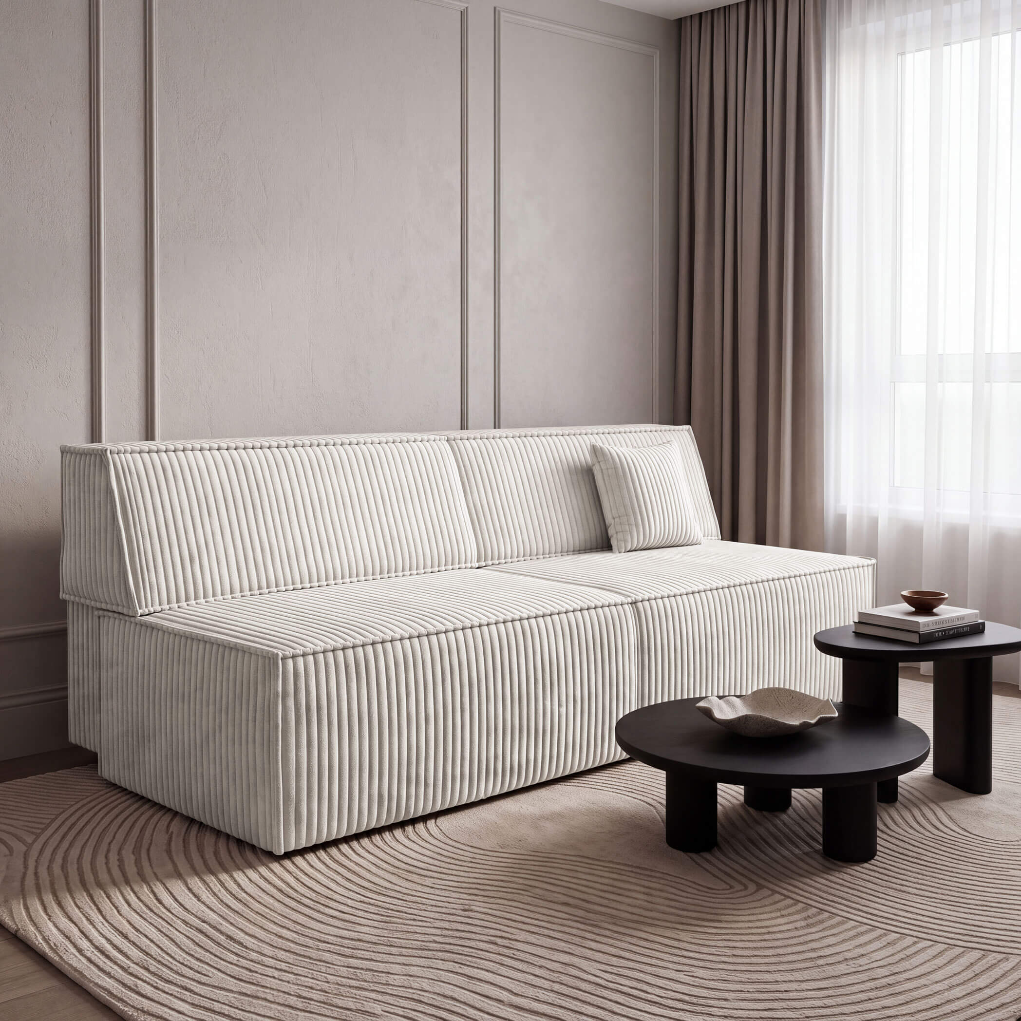 Nowoczesna sofa rozkładana TILIA w jasnym sztruksie
