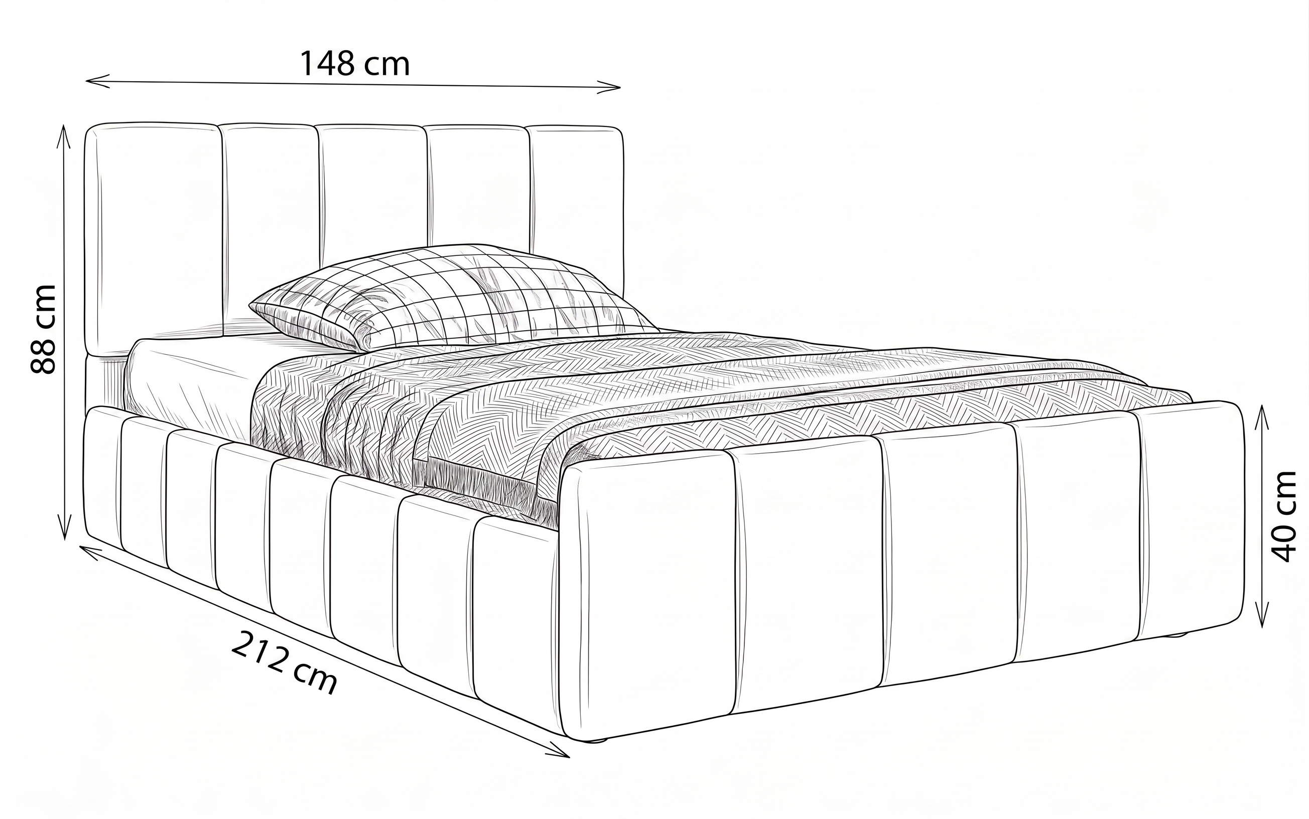 Wymiary łóżka tapicerowanego SFG0166 140 × 200 cm
