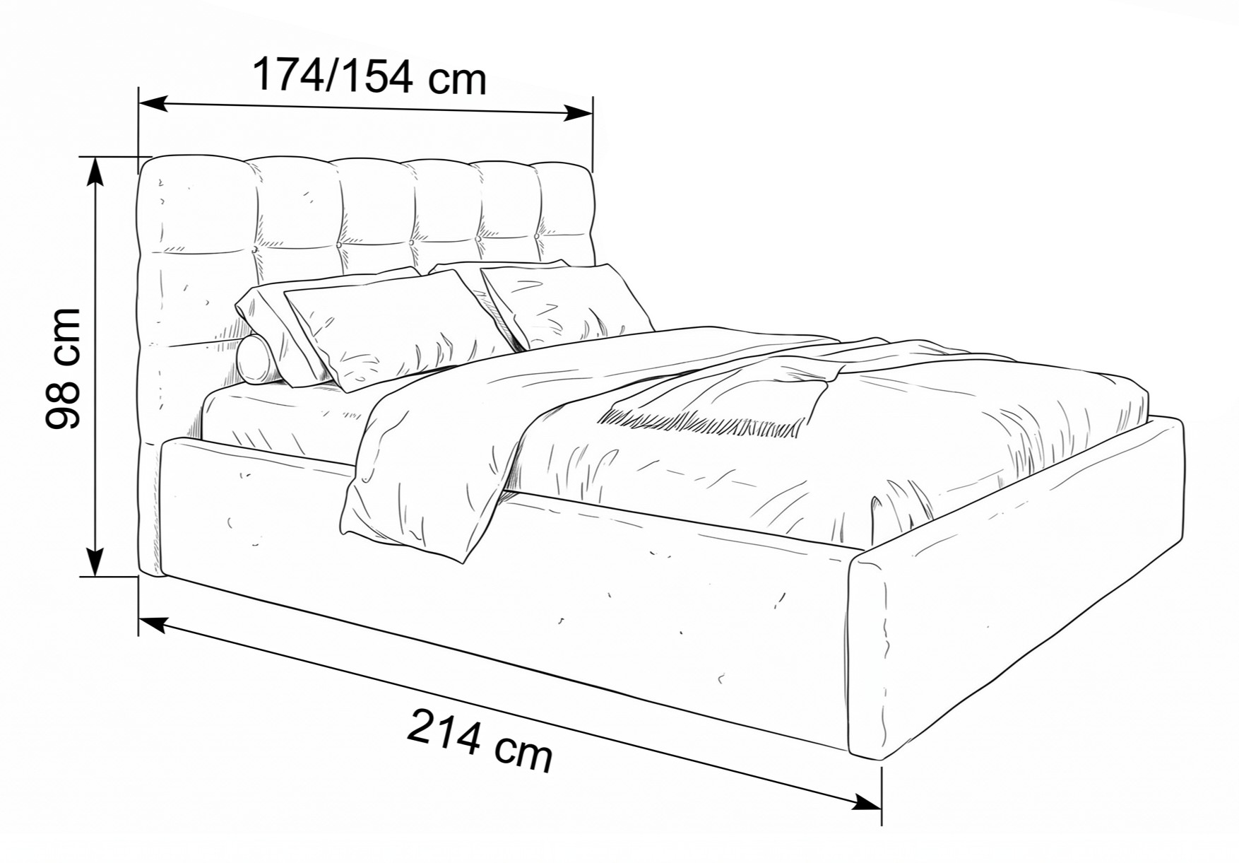 Wymiary łóżka tapicerowanego boucle SFG0151 160 × 200 cm beżowego