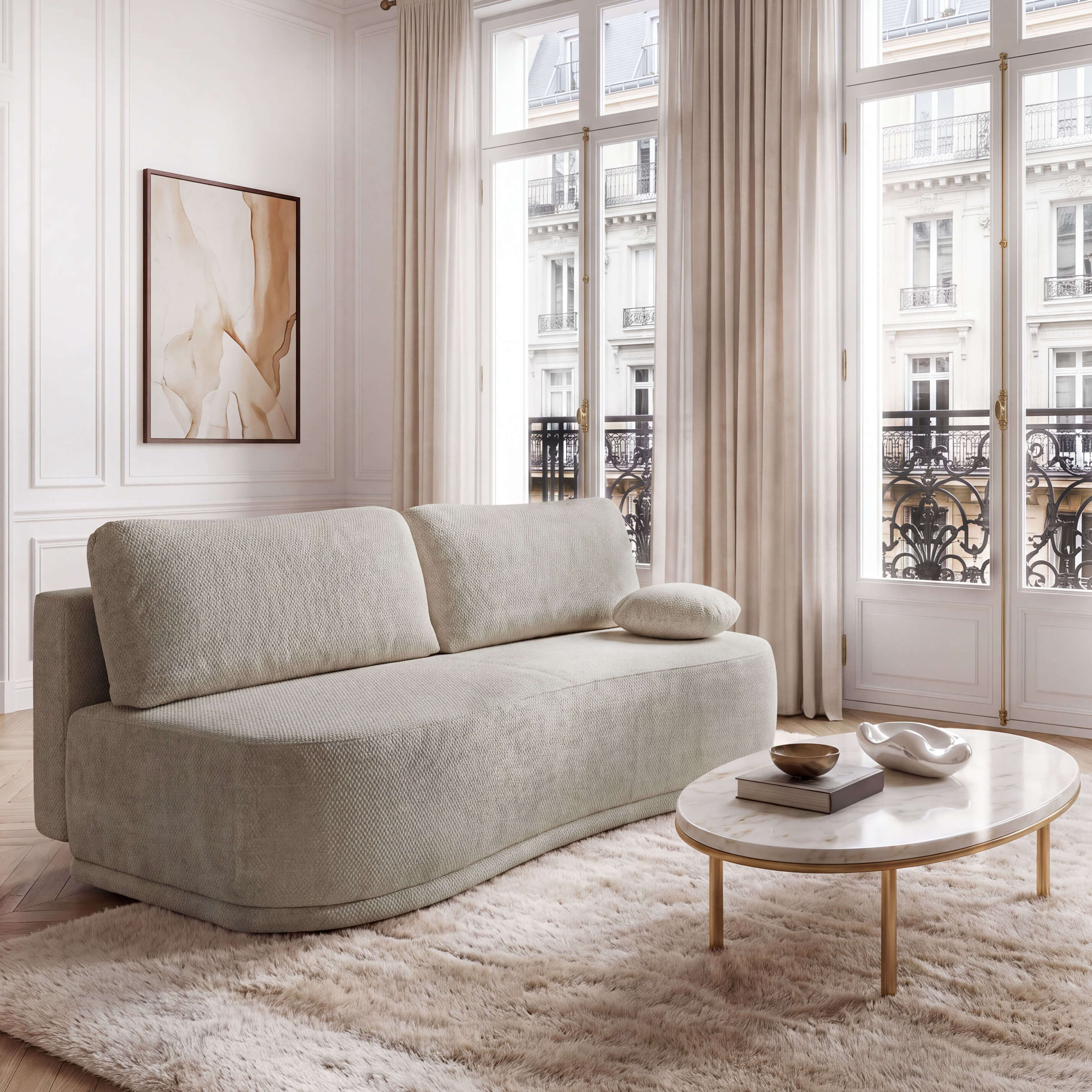Beżowa sofa z funkcją spania KIDNEY