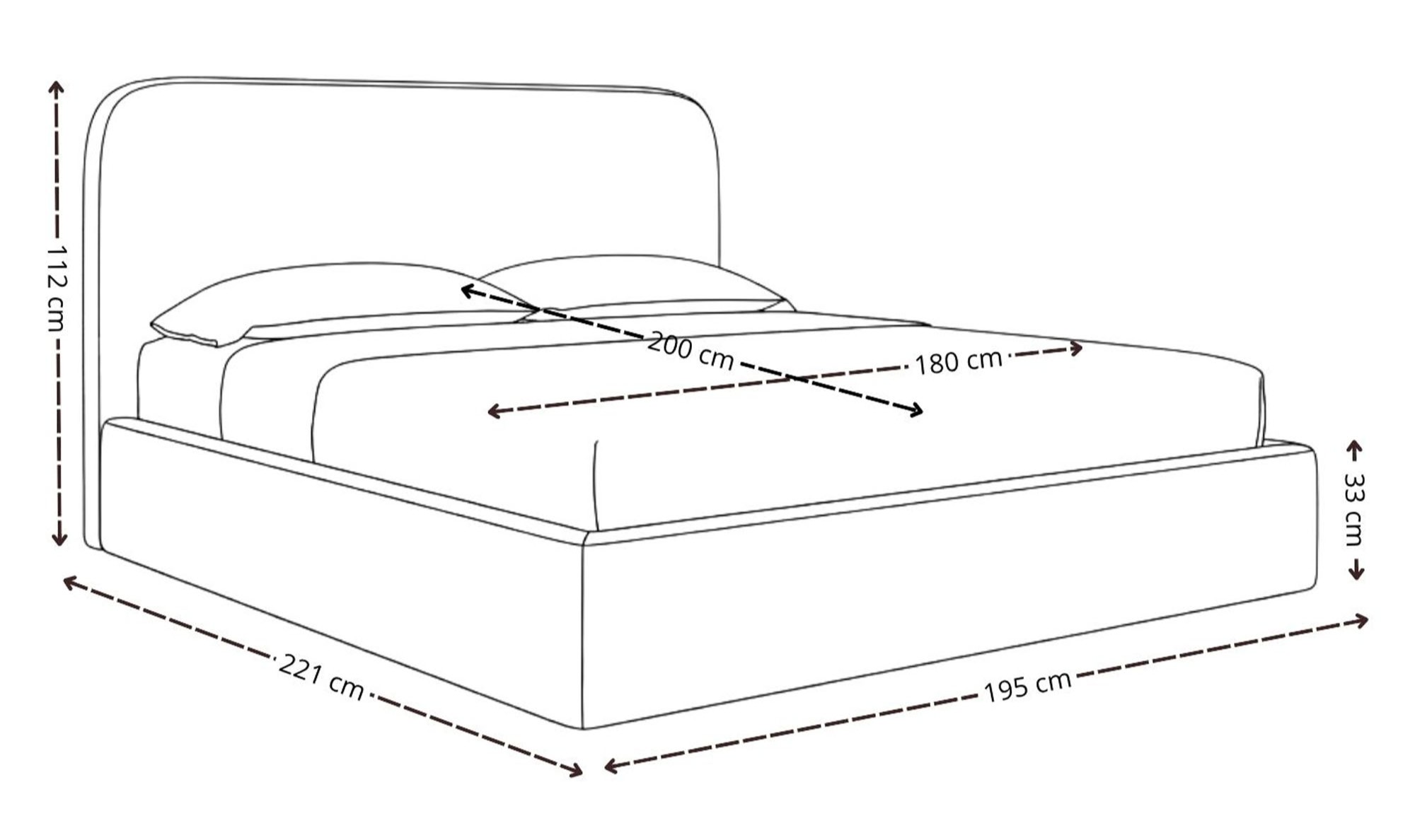 Wymiary łóżka tapicerowanego Malibu 140 × 200 cm