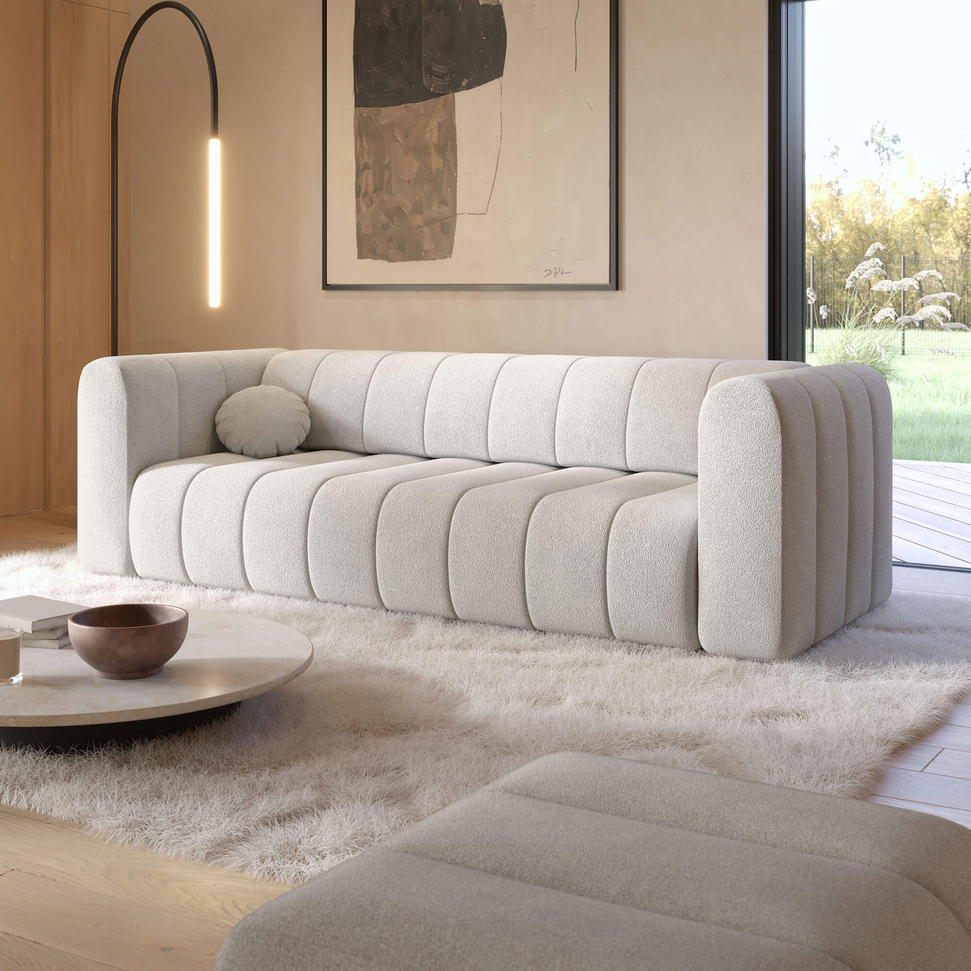 Szara sofa rozkładana FUMO z funkcją spania i pojemnikiem na pościel