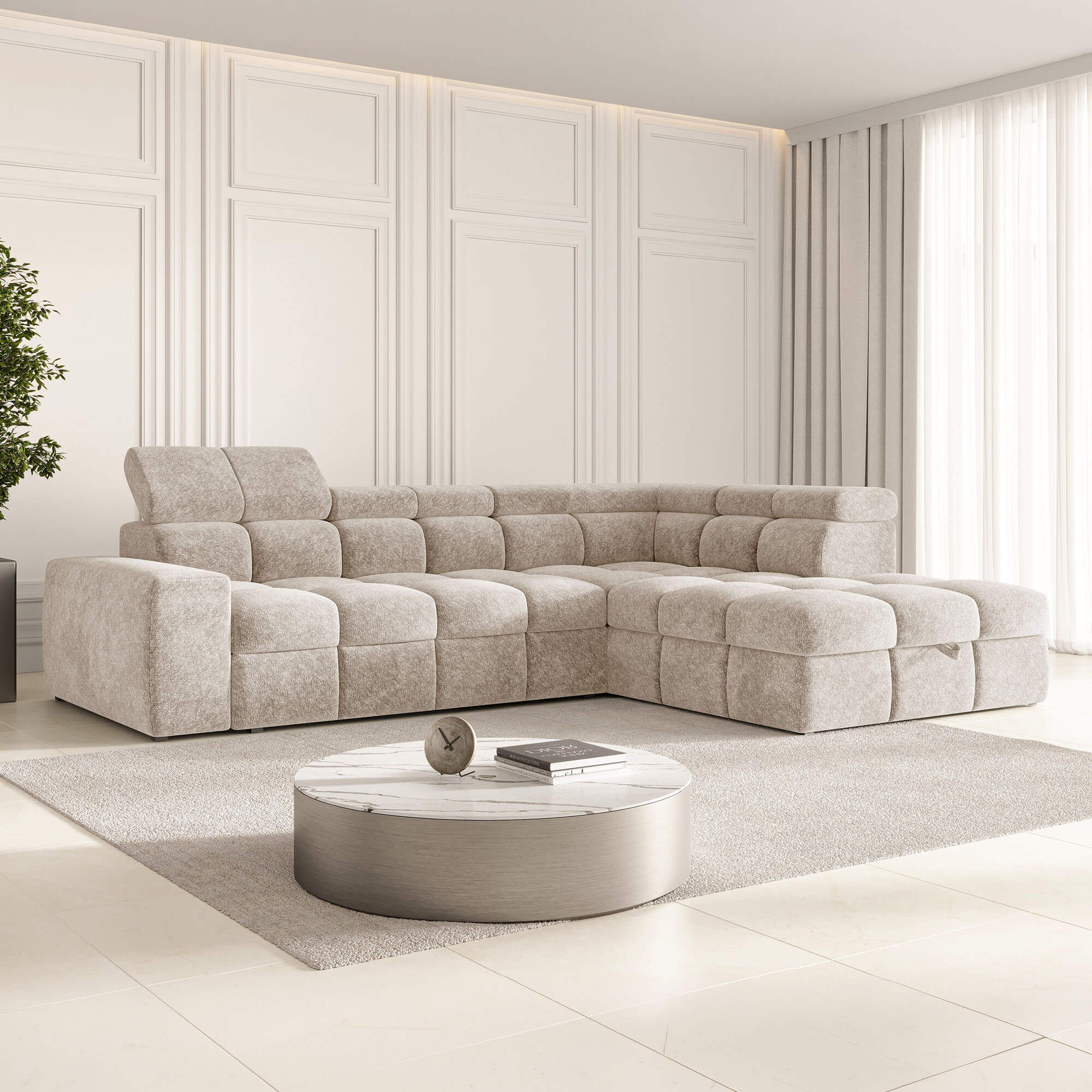 Narożnik pikowany z funkcją spania BIANCO 292 × 204 cm
