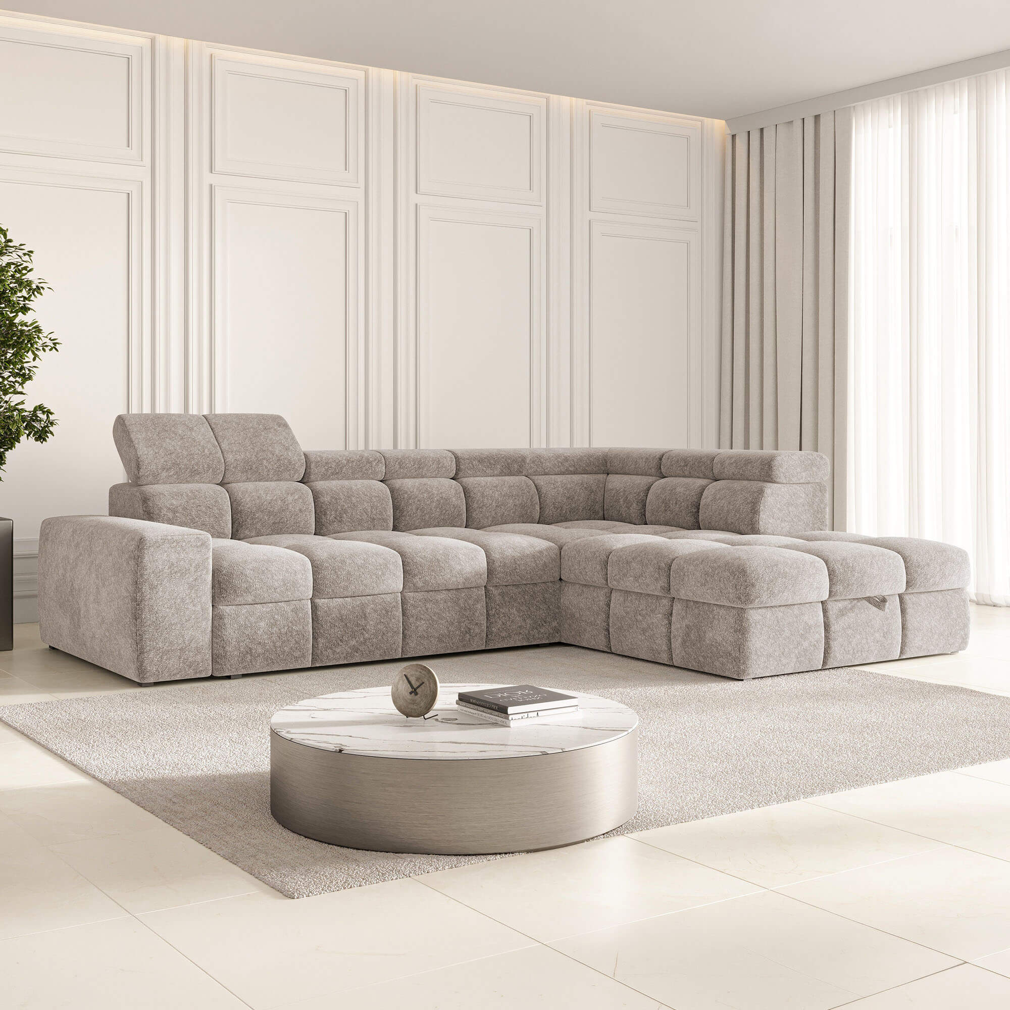 Narożnik pikowany z funkcją spania BIANCO 292 × 204 cm