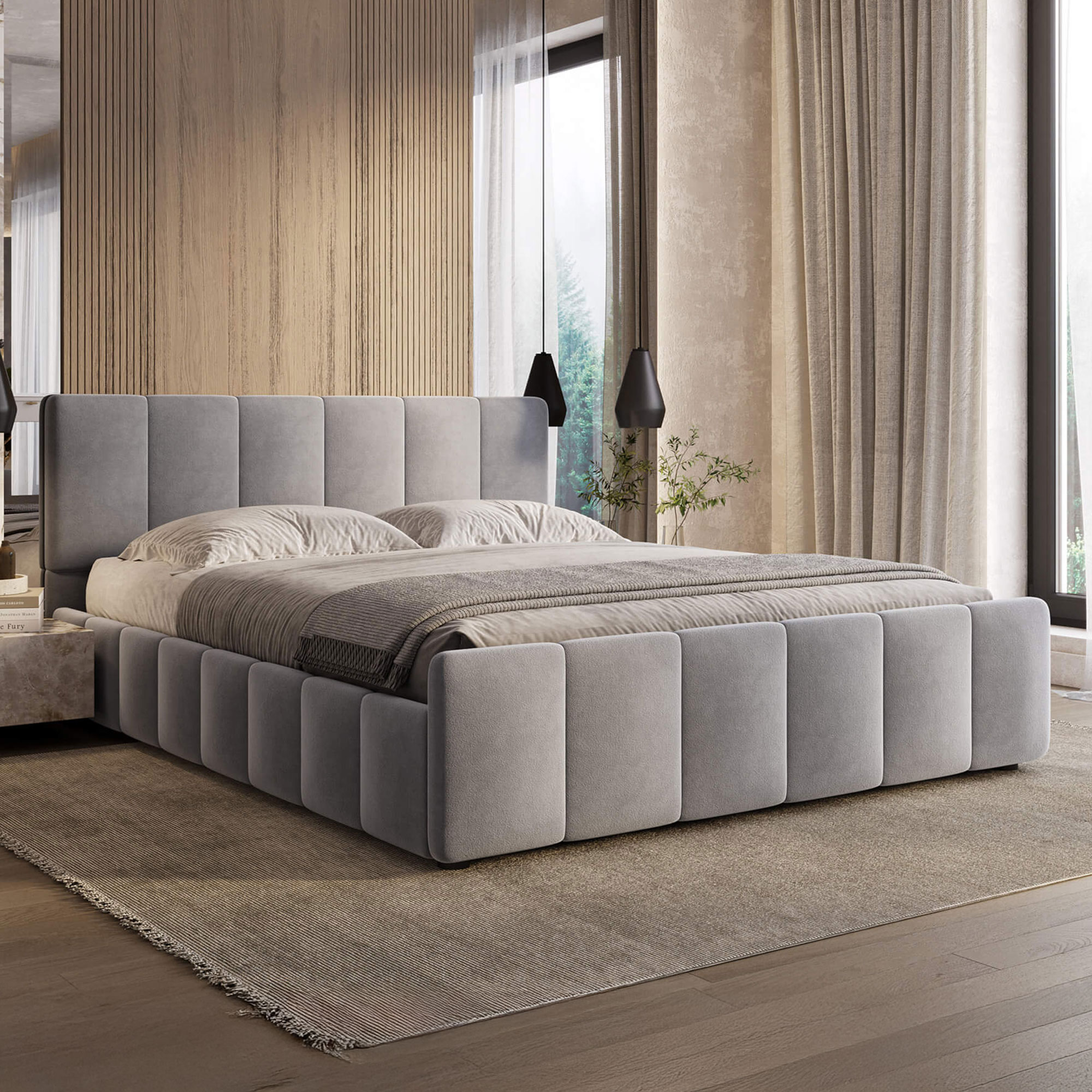 Łóżko tapicerowane z pojemnikiem SFG0166 | 140x200 | Welur | Szary OUTLET