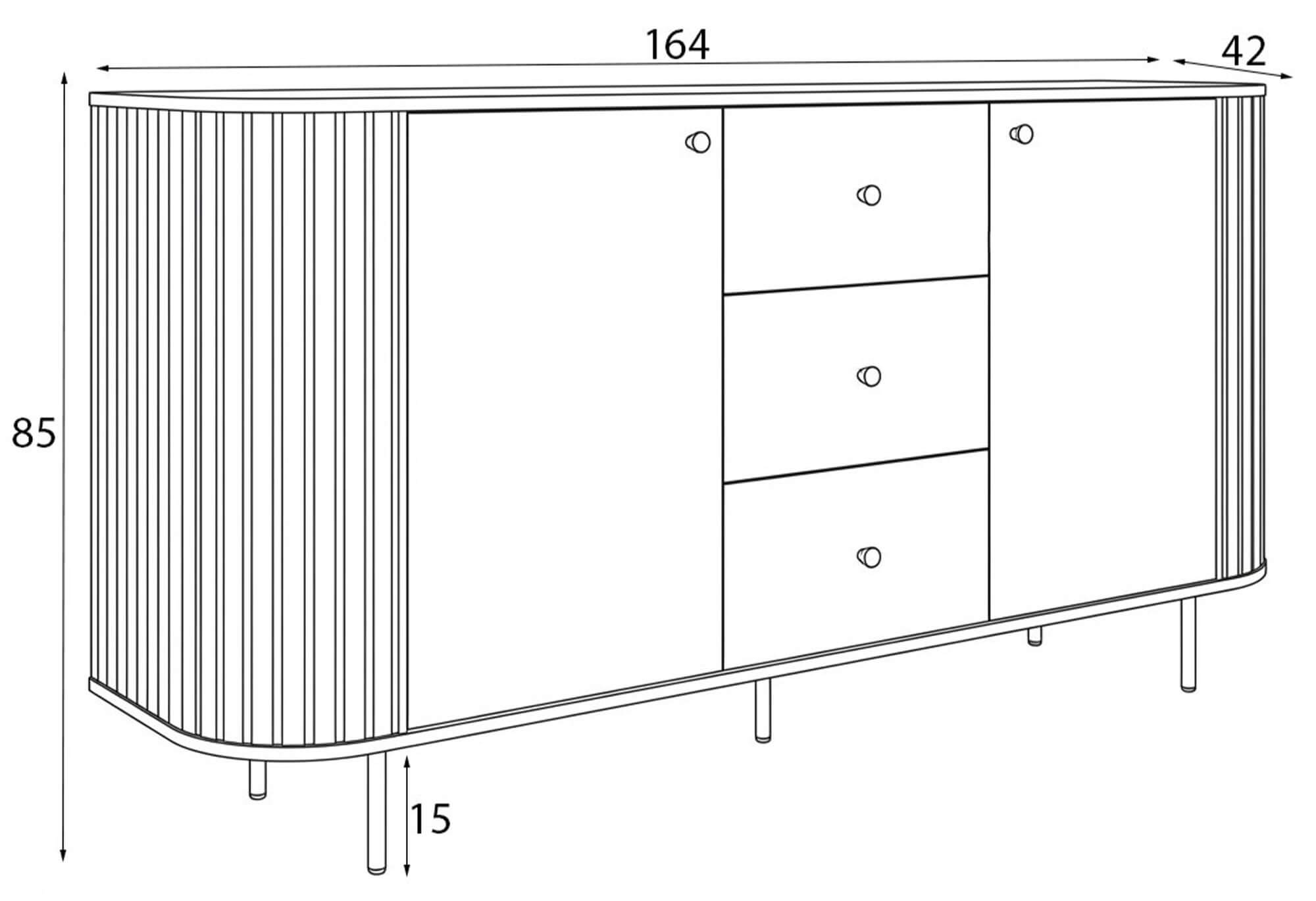 Wymiary ryflowanej komody OVALIO 823