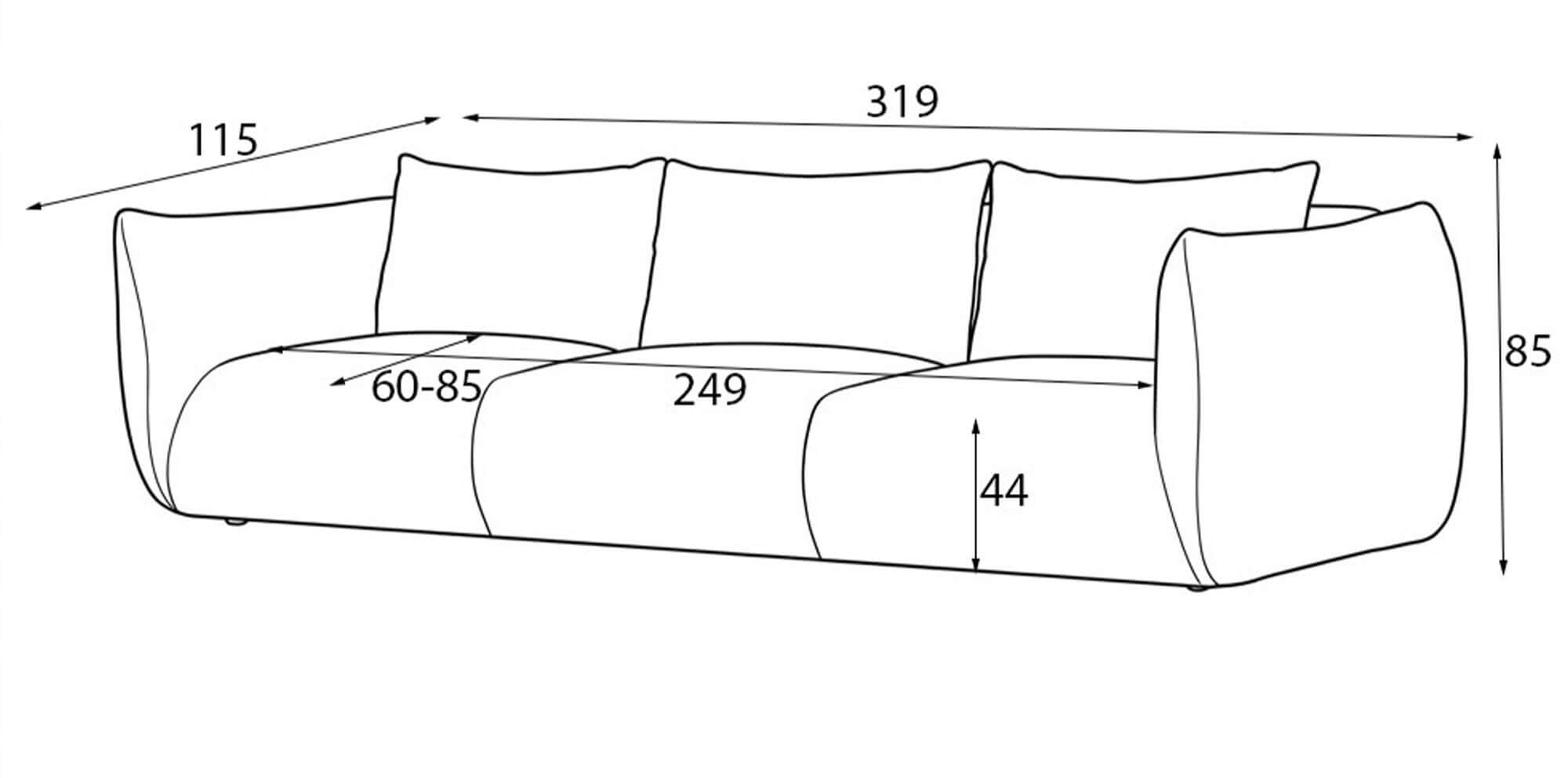 Sofa BONA 3 Wymiary