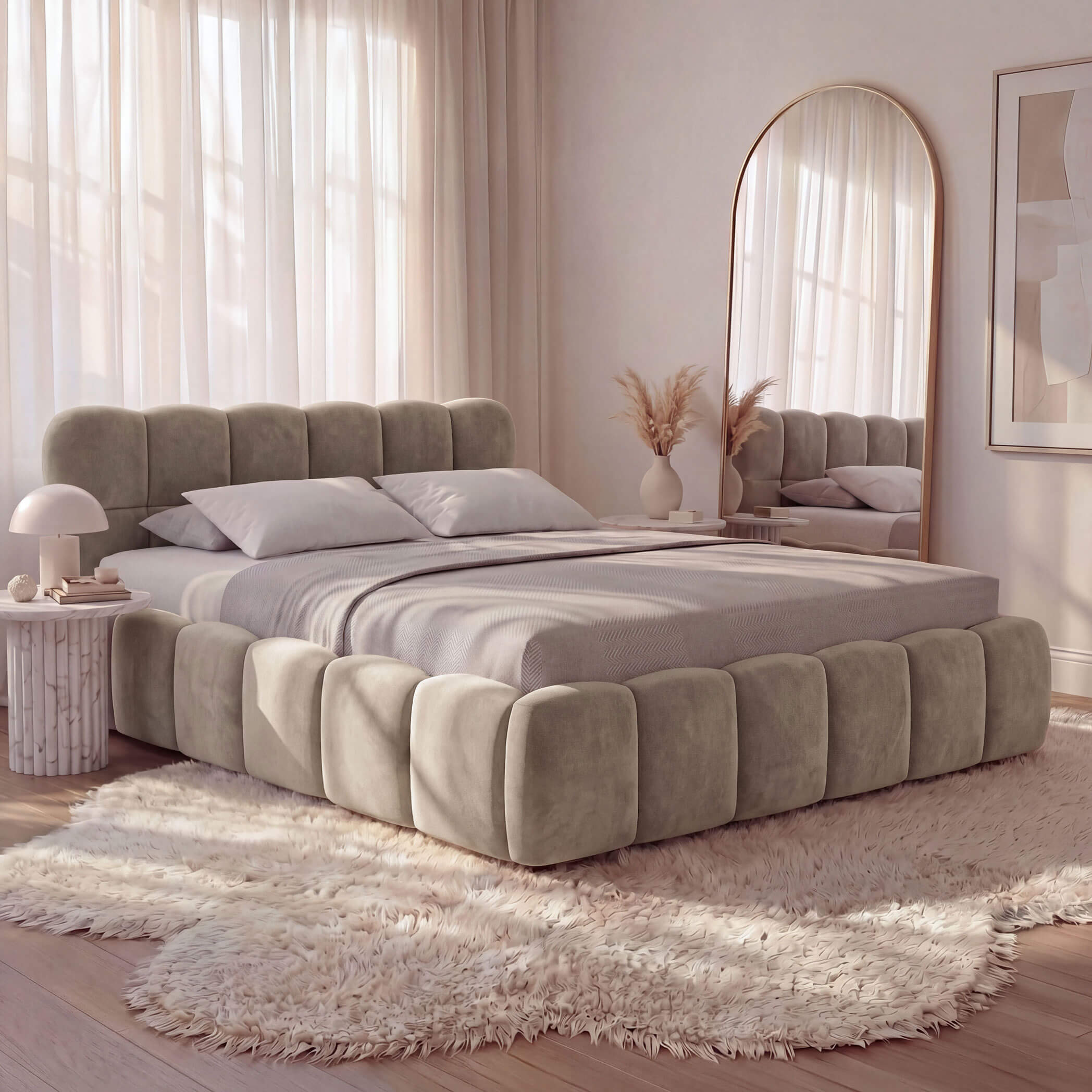 Zdjęcie produktu Łóżko tapicerowane z pojemnikiem 5428G | 140x200 | Welur | Ciemny beż #10
