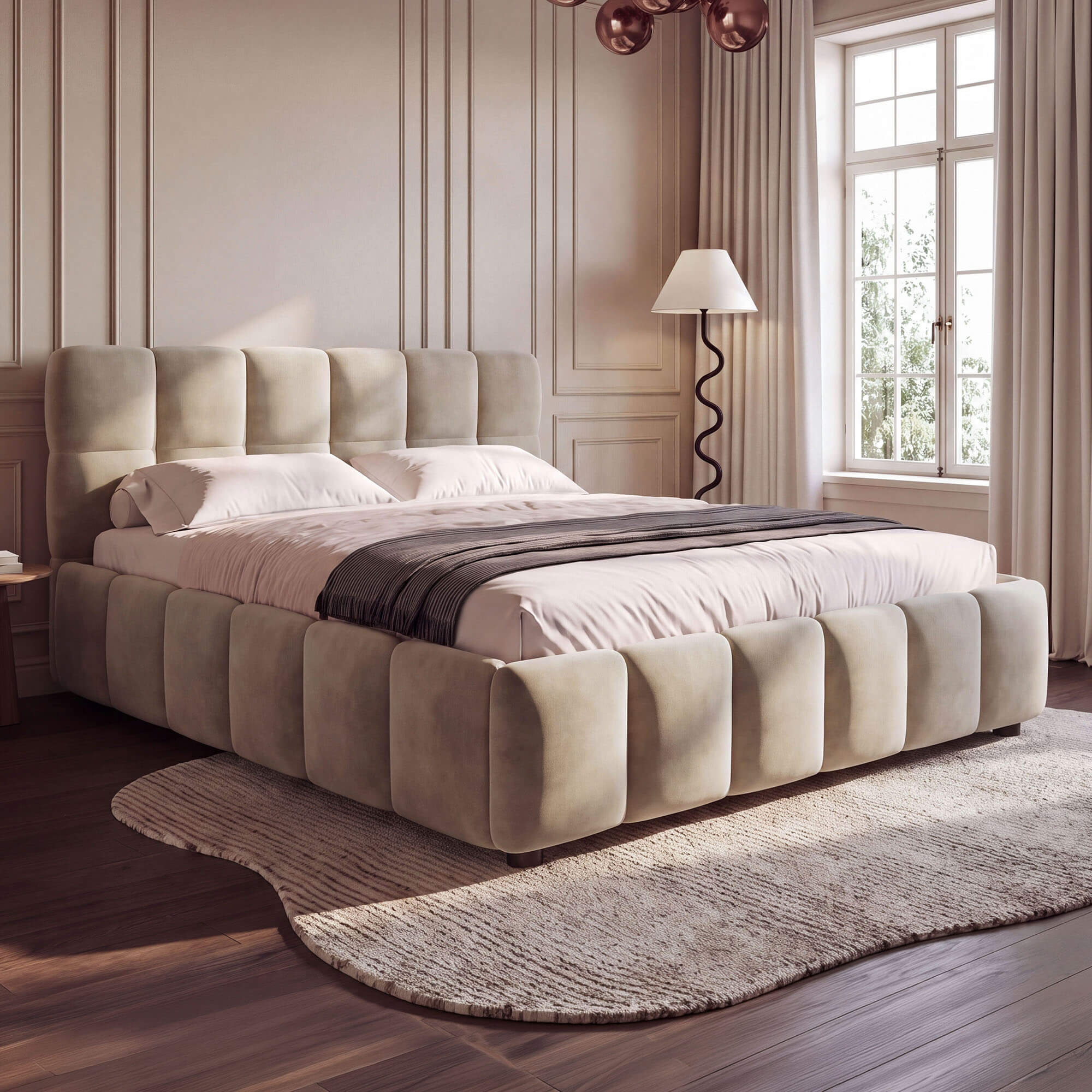 Łóżko tapicerowane z pojemnikiem 4583G | 160x200 | Welur | Ciemny beż #10 | OUTLET