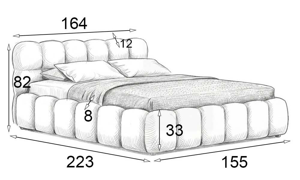 Wymiary produktu Łóżko tapicerowane z pojemnikiem 5428G | 140x200 | Boucle | Biały #6