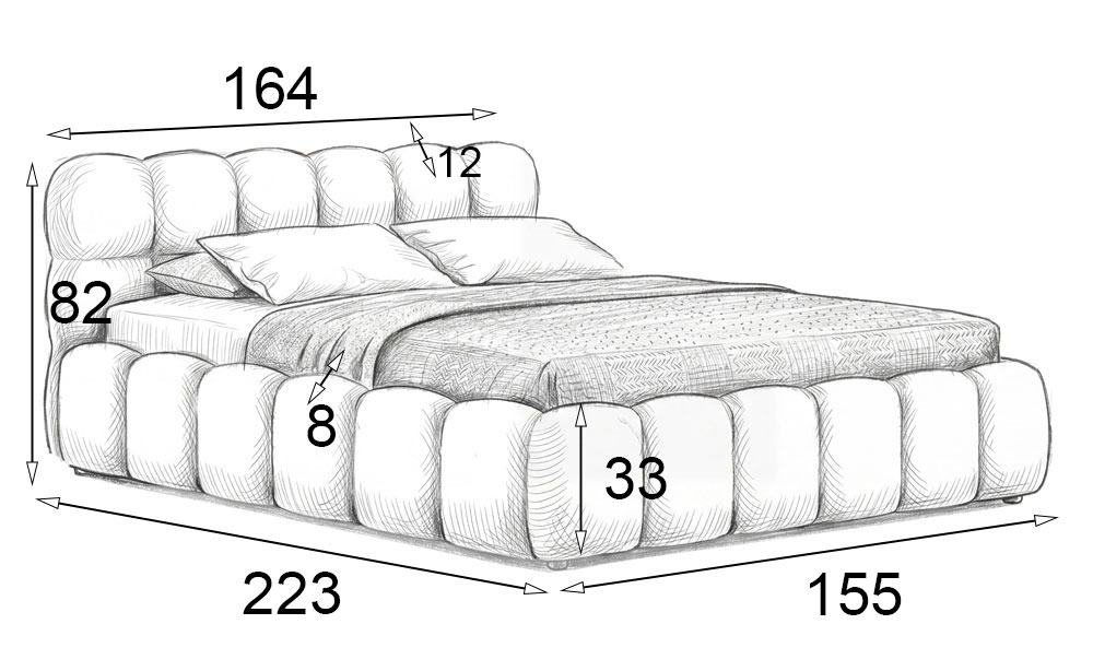 Wymiary produktu Łóżko tapicerowane z pojemnikiem SFG0212P | 140x200 | Boucle | Ecru #33