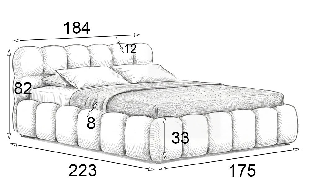 Wymiary produktu Łóżko tapicerowane z pojemnikiem SFG0212P | 160x200 | Boucle | Ecru #33