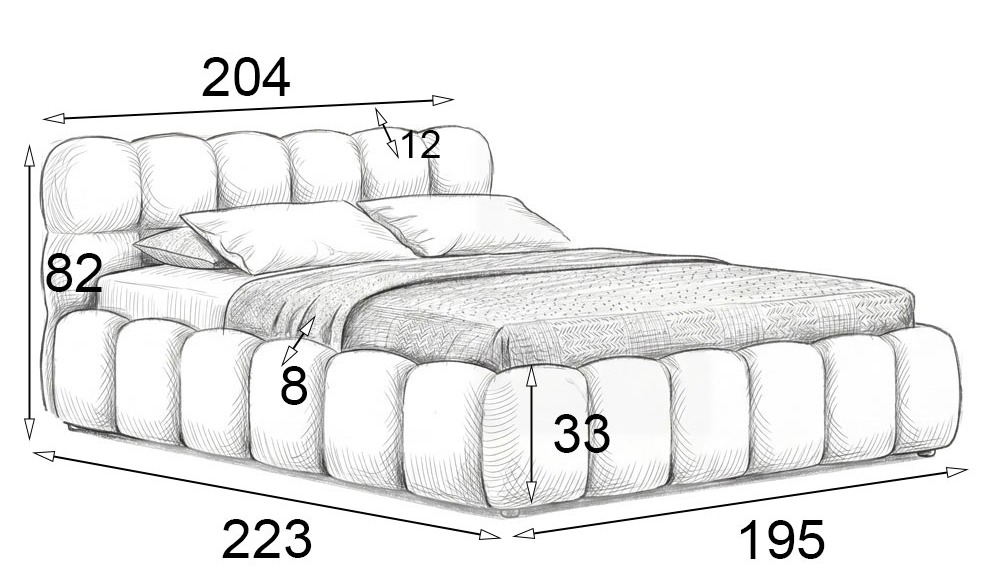Wymiary produktu Łóżko tapicerowane z pojemnikiem SFG0212P | 180x200 | Boucle | Ecru #33