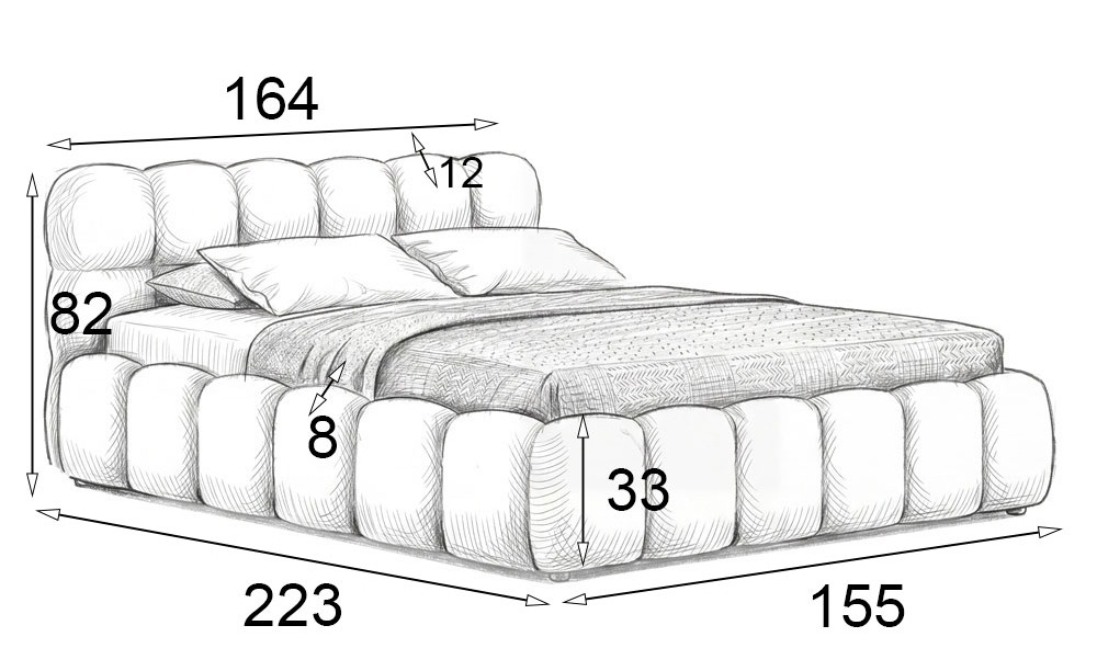 Wymiary produktu Łóżko tapicerowane z pojemnikiem SFG0212P | 140x200 | Welur | Czarny