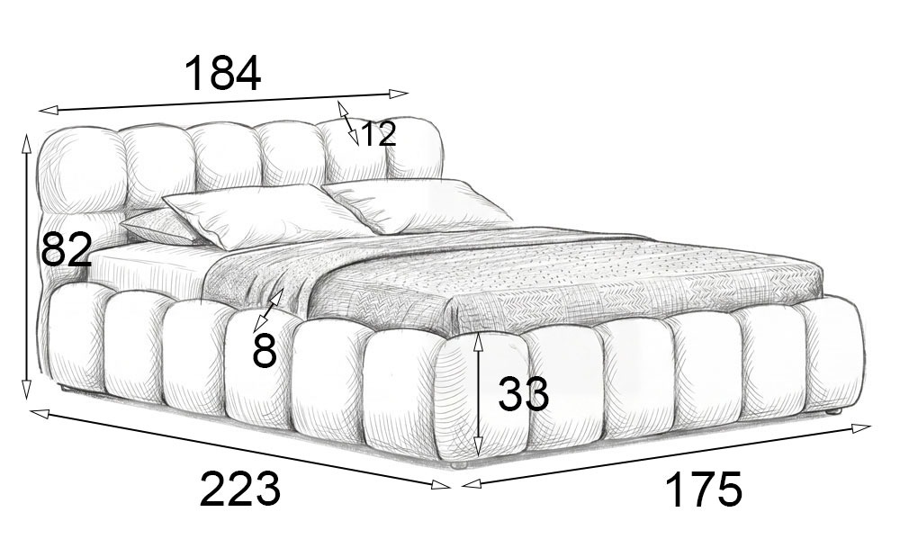 Wymiary produktu Łóżko tapicerowane z pojemnikiem SFG0212 | 160x200 | Welur | Czarny