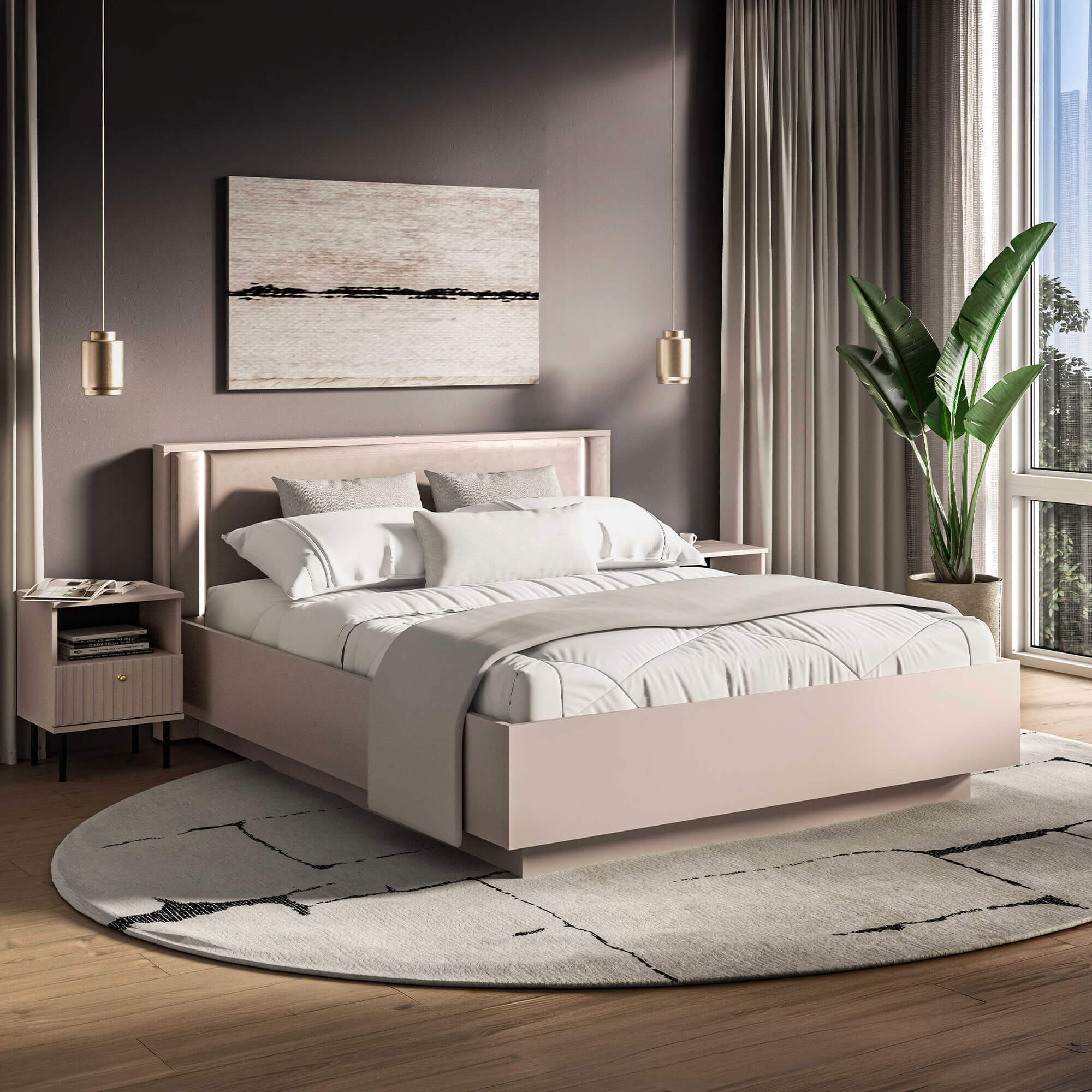 Łóżko z pojemnikiem SOPHIE 32 | 160x200 | Oświetlenie LED | Welur | Kaszmir