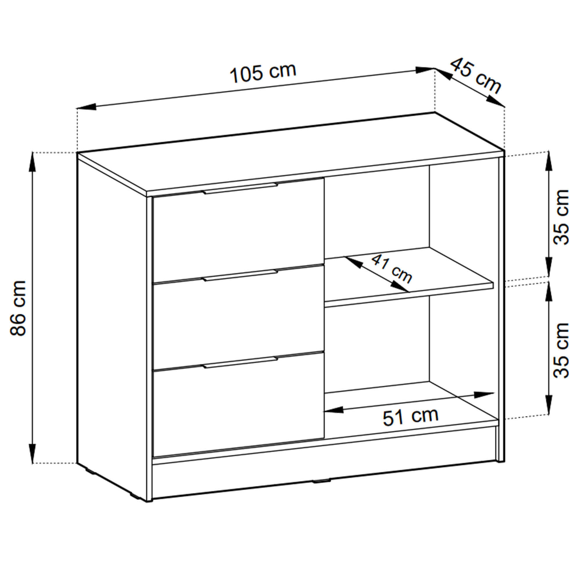 Komoda NELLY 2D Wymiary