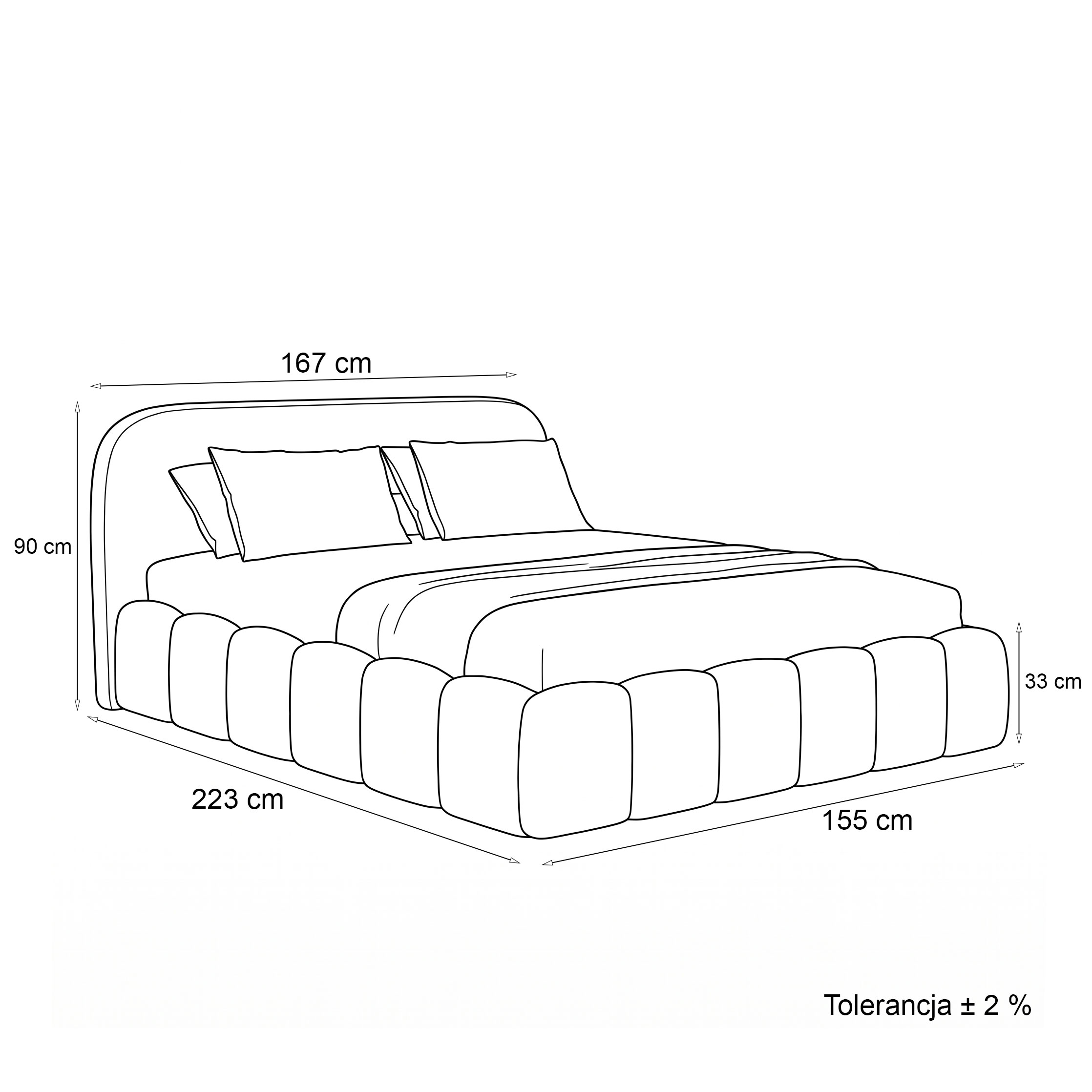Wymiary produktu Łóżko tapicerowane z pojemnikiem SFG0230 | 140x200 | Boucle | Beż #3