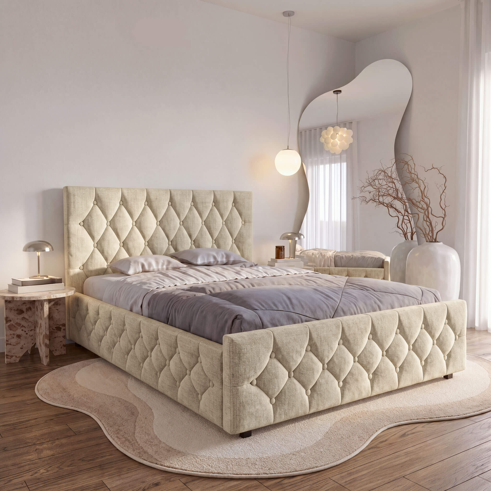 Zdjęcie produktu Łóżko tapicerowane z pojemnikiem SFG0172 | 160x200 | Szenil | Beż #7